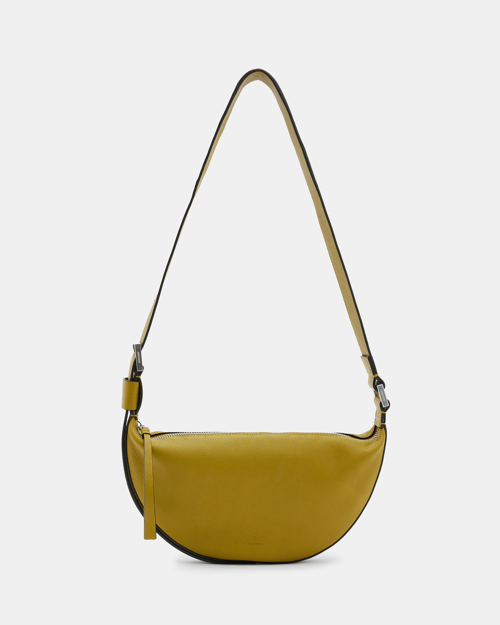 AllSaints Half Moon Leather Crossbody Bag,, SAP GREEN