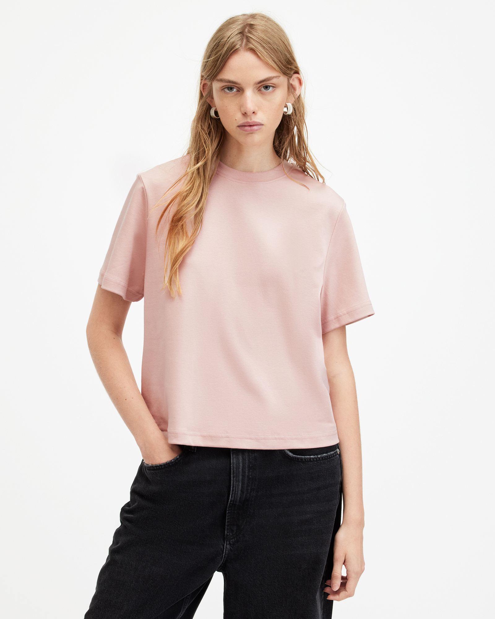 Allsaints Lisa Oversized Boxy Crew Neck T-shirt In Pink Orchid