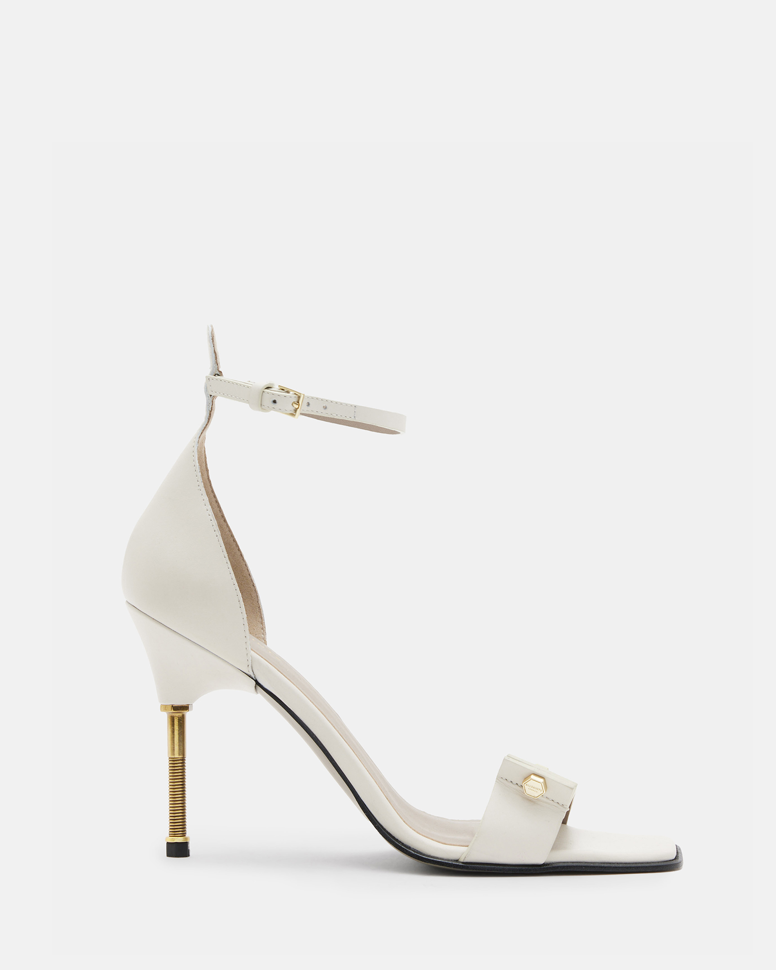 AllSaints Betty Square Toe Leather Heeled Sandals,, Parchment White