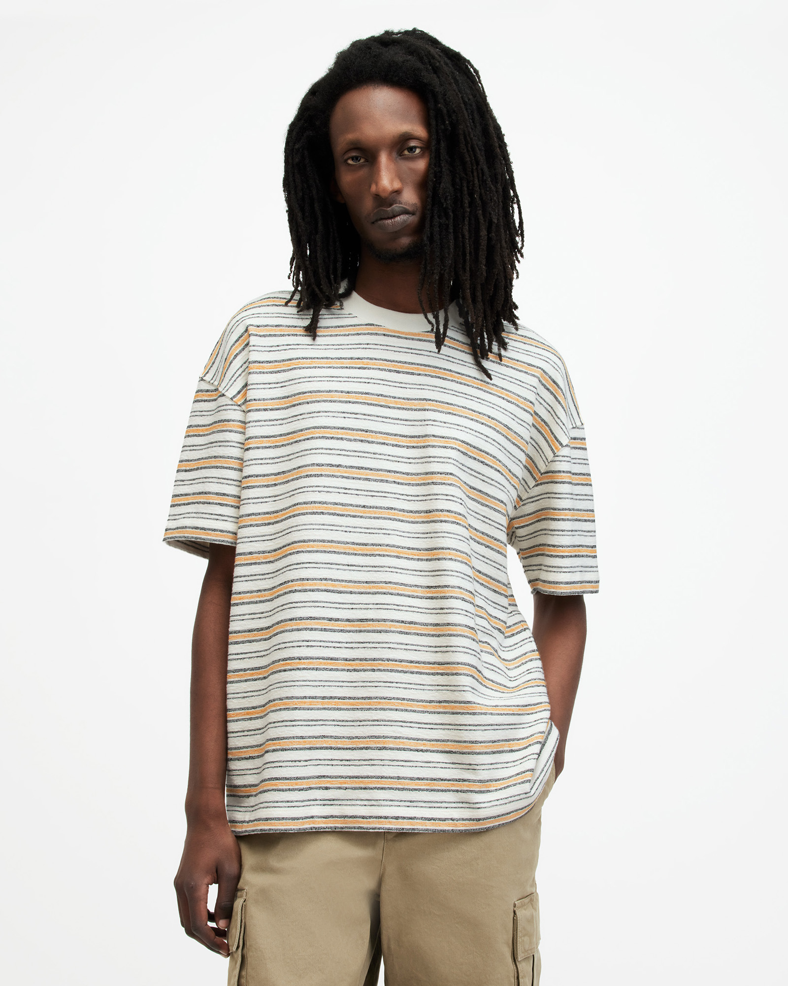 AllSaints Stanton Striped Oversized T-Shirt,, Chalk White
