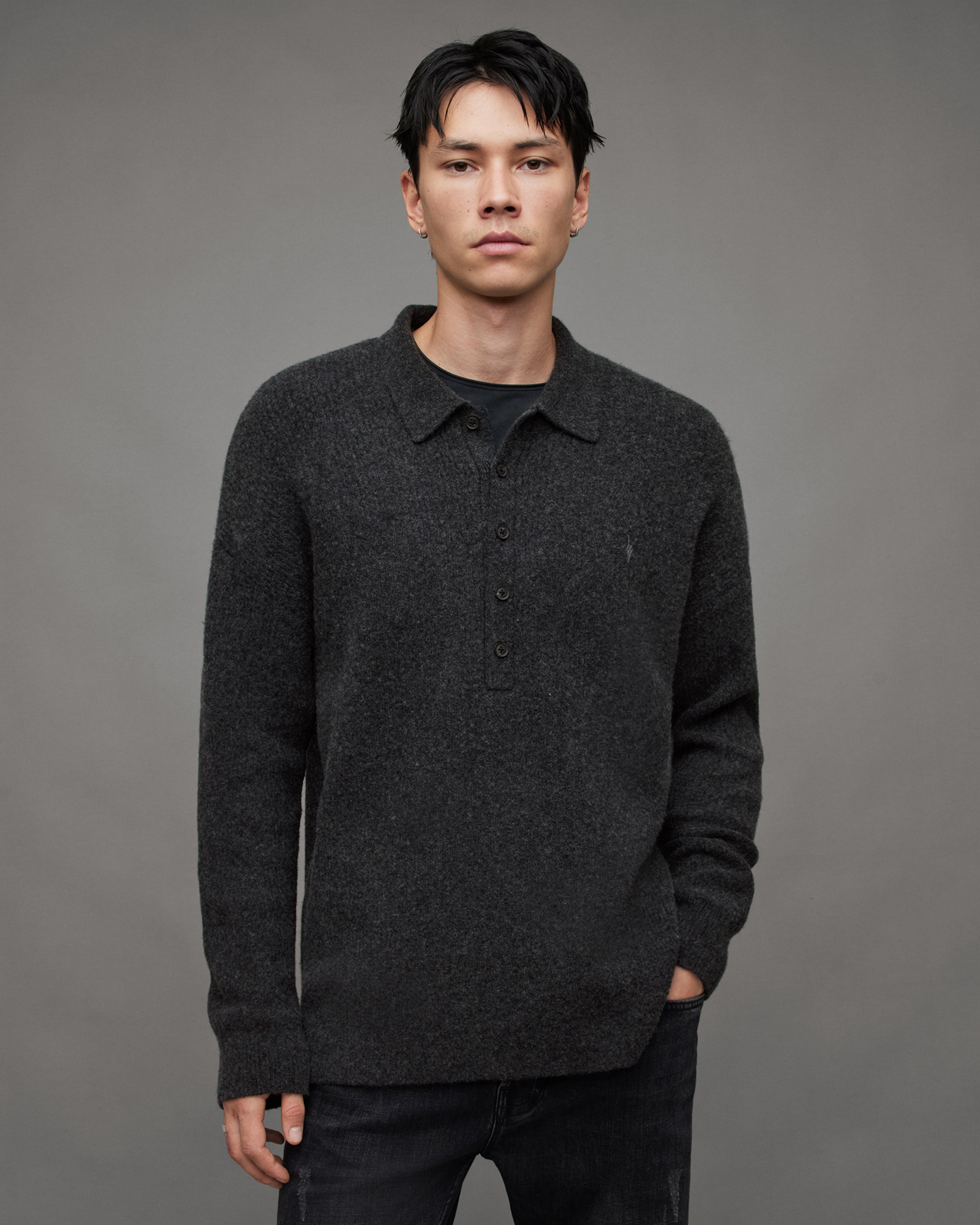 AllSaints Shapley Long Sleeve Polo Neck Sweater