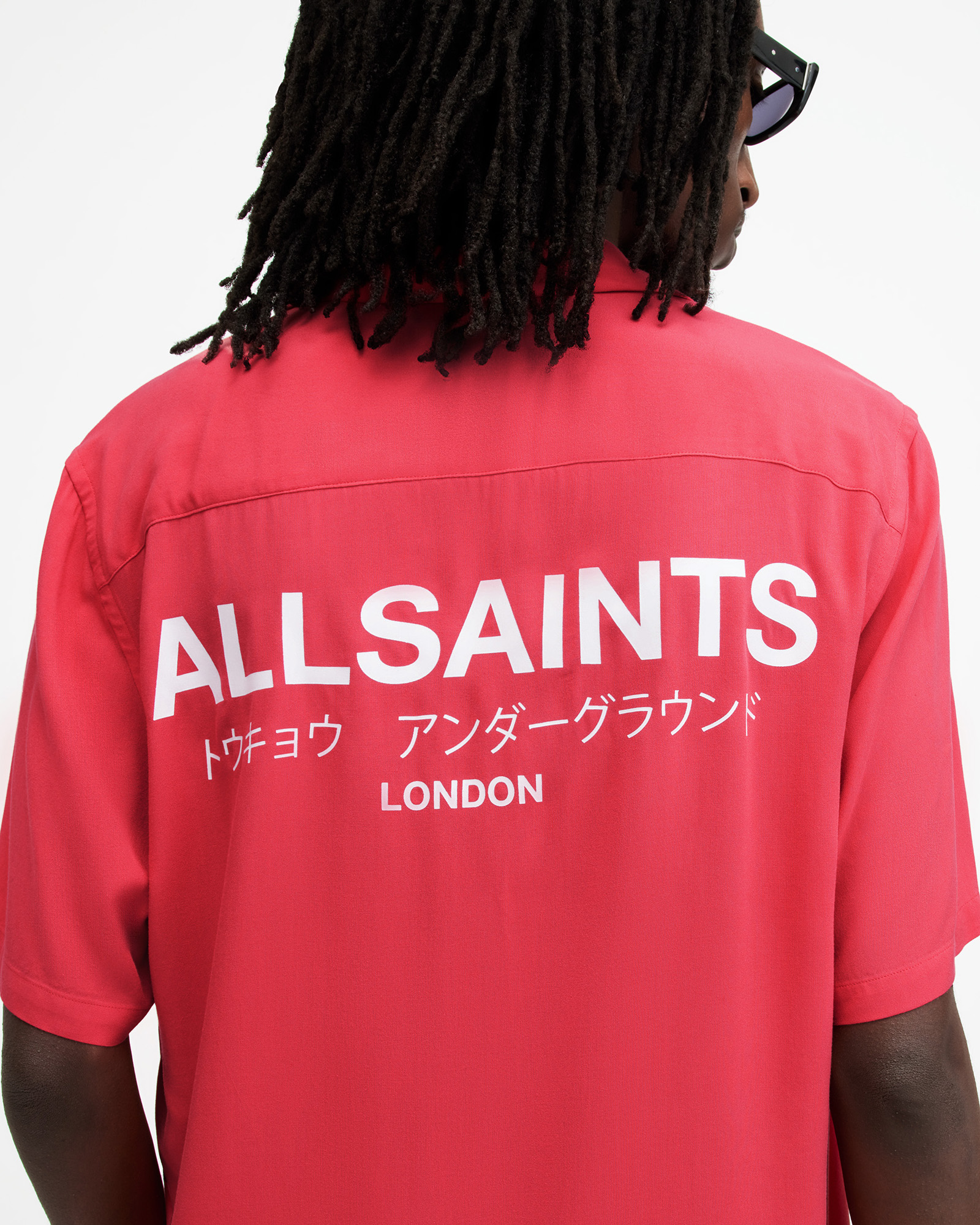 AllSaints Underground Logo Relaxed Fit Shirt,, Hot Pink