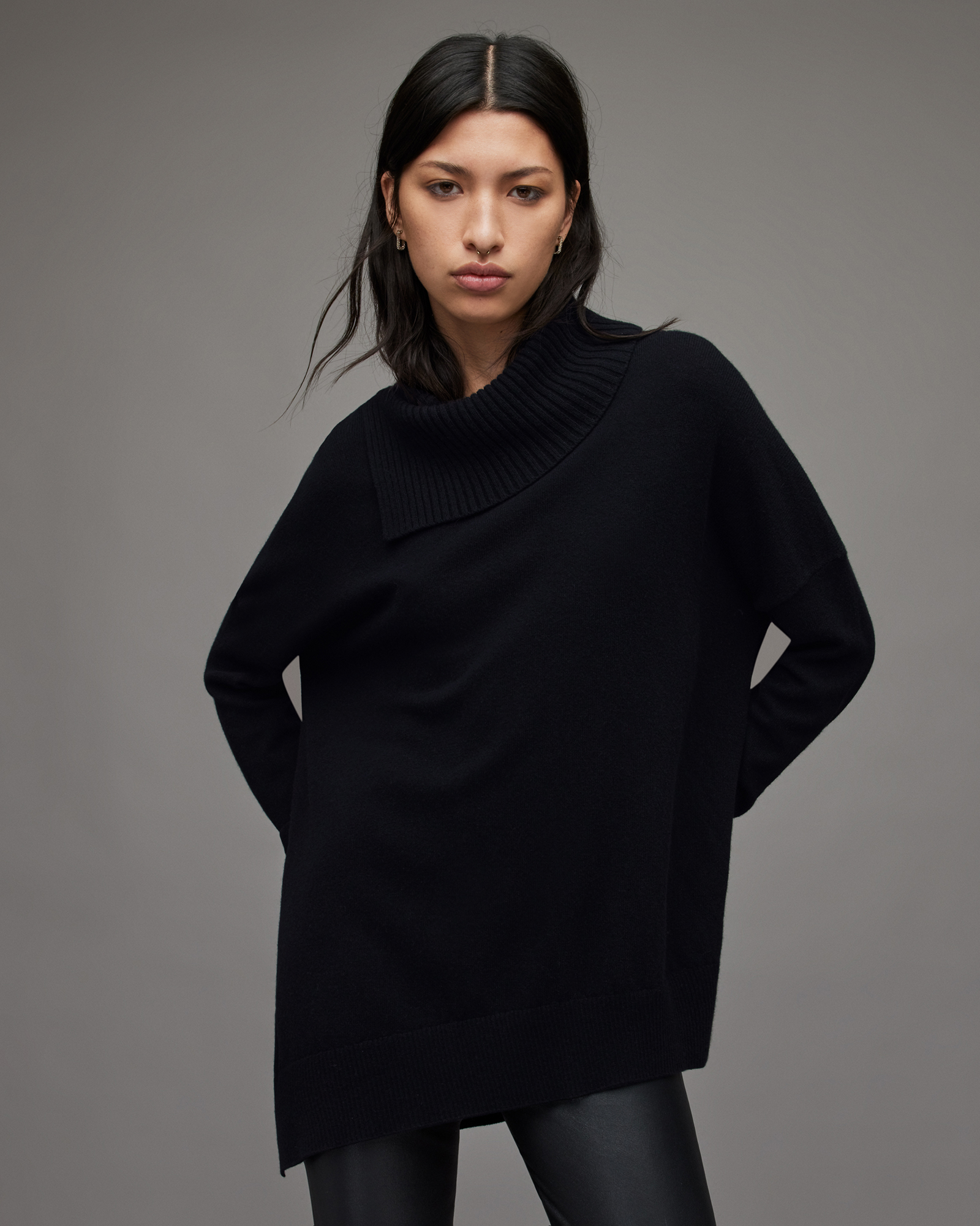 Whitby Cashmere Wool Roll Neck Jumper Black | ALLSAINTS