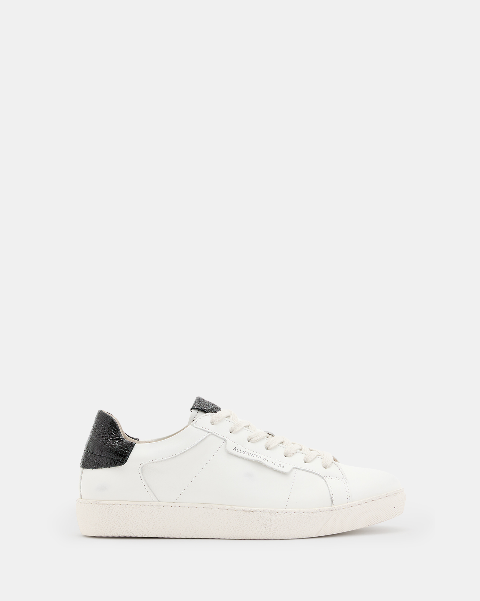 AllSaints Sheer Round Toe Leather Trainers,, WHITE/METALLIC, Size: UK