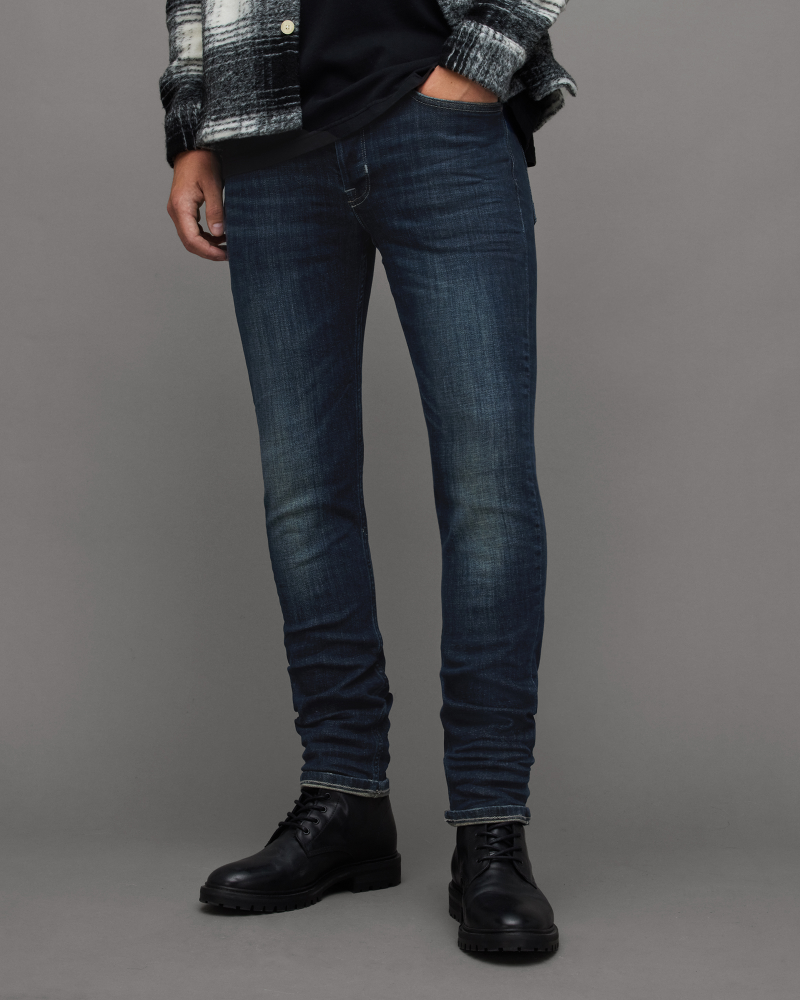 AllSaints Men's Cotton Traditional Rex Slim Jeans, Blue, Size: 38/L30