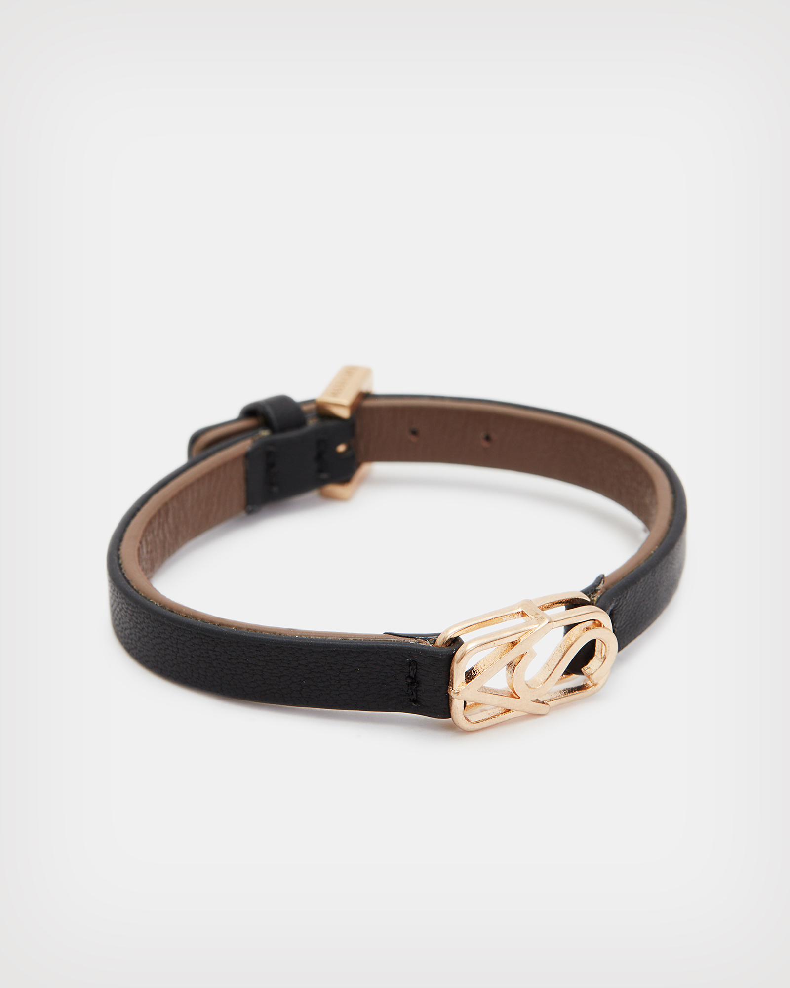 AllSaints Leather Buckle Bracelet BLACK/IVORY/BRASS | ALLSAINTS