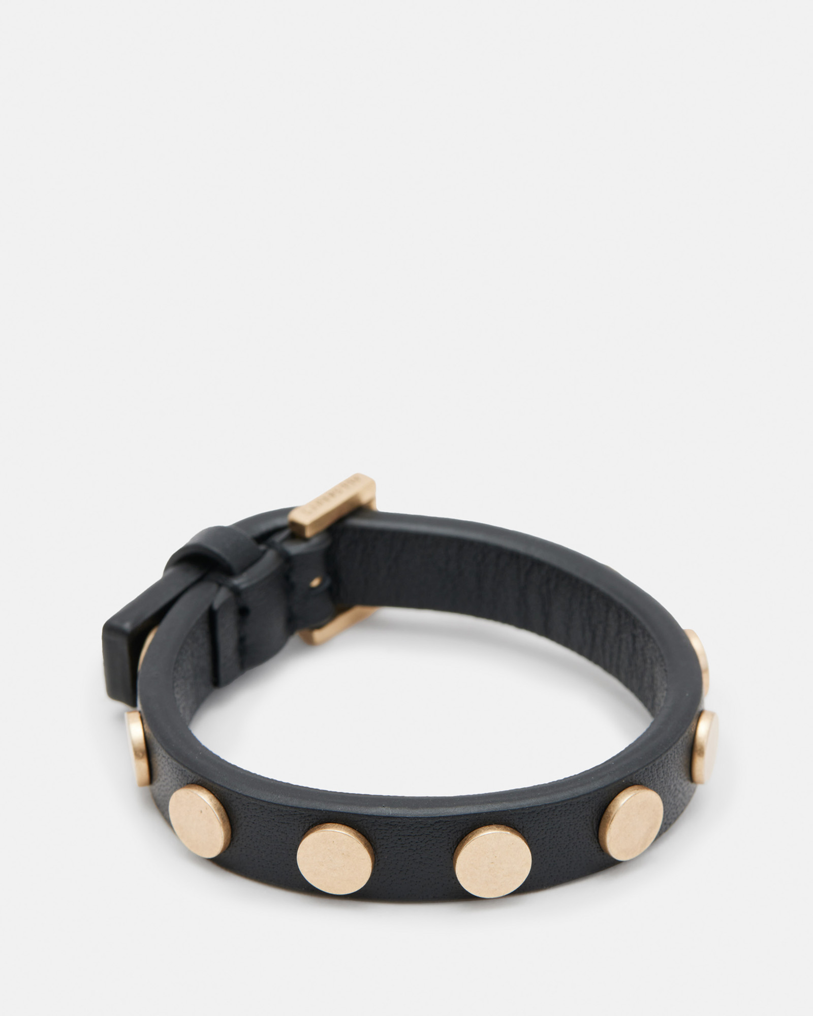 AllSaints Mica Studded Leather Buckle Bracelet,, BLACK/WARM BRASS
