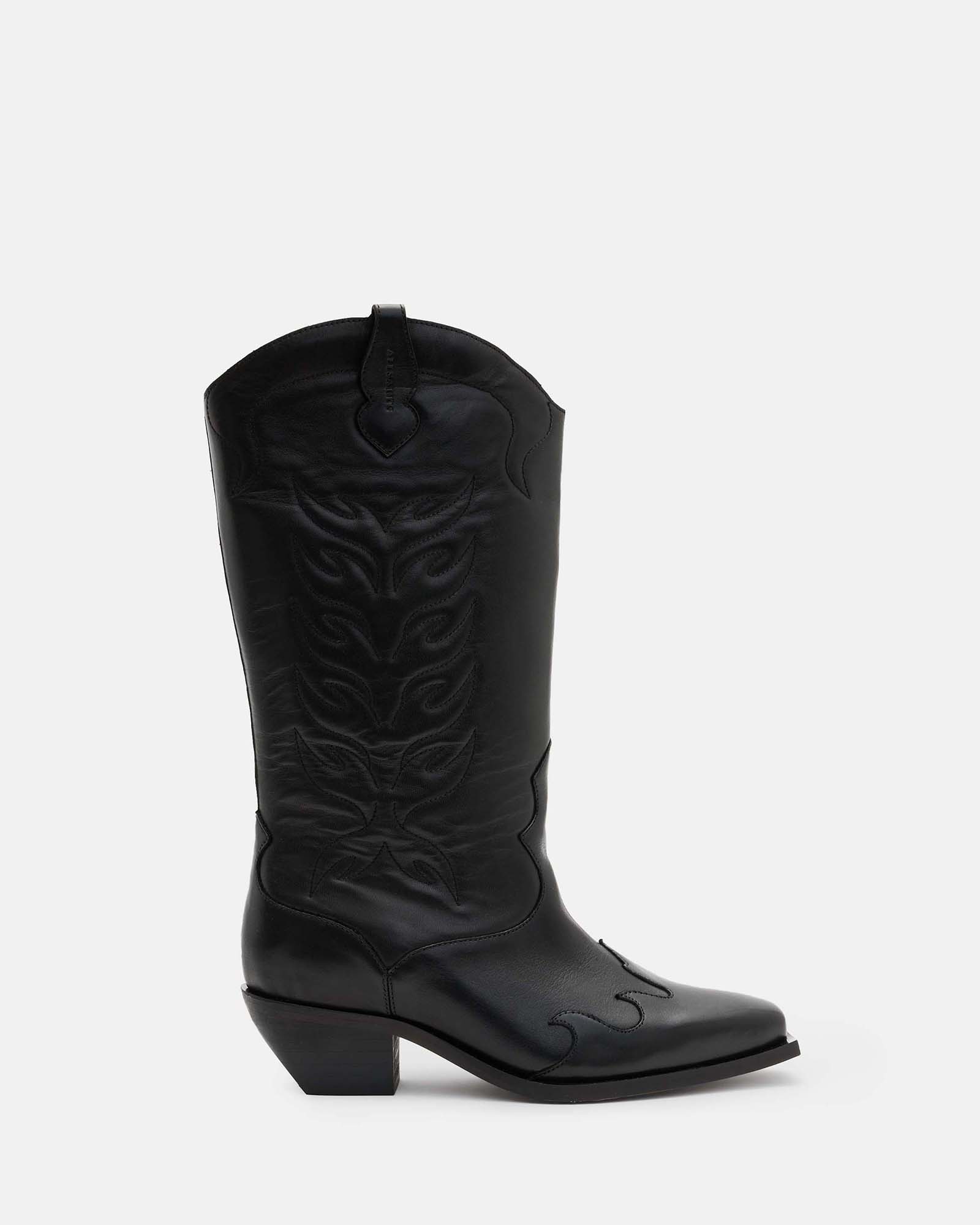 Dolly Western Leather Boots Black | ALLSAINTS