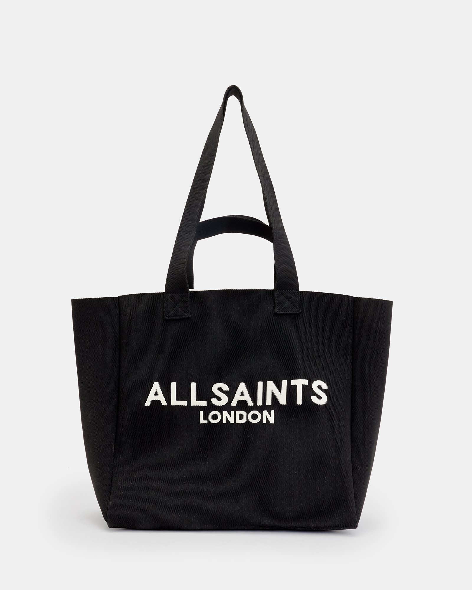 AllSaints Izzy Logo Print Knitted Tote Bag,, Black