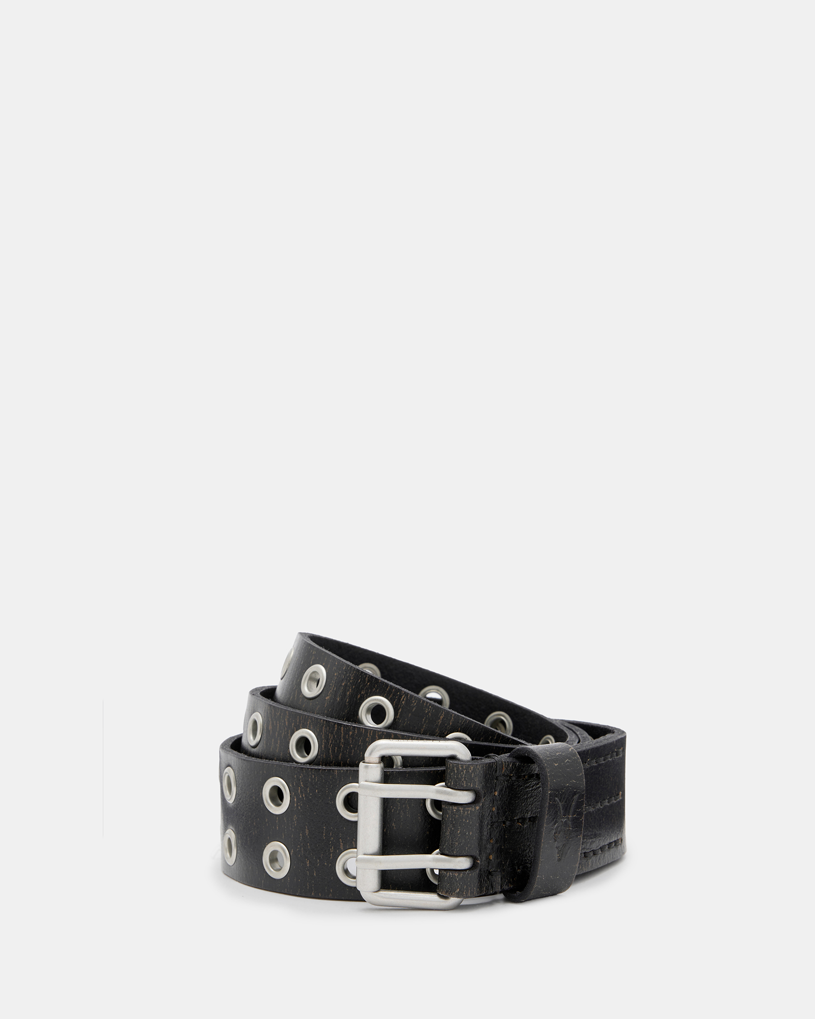 AllSaints Sturge Textured Leather Eyelet Belt,, Black, Size: