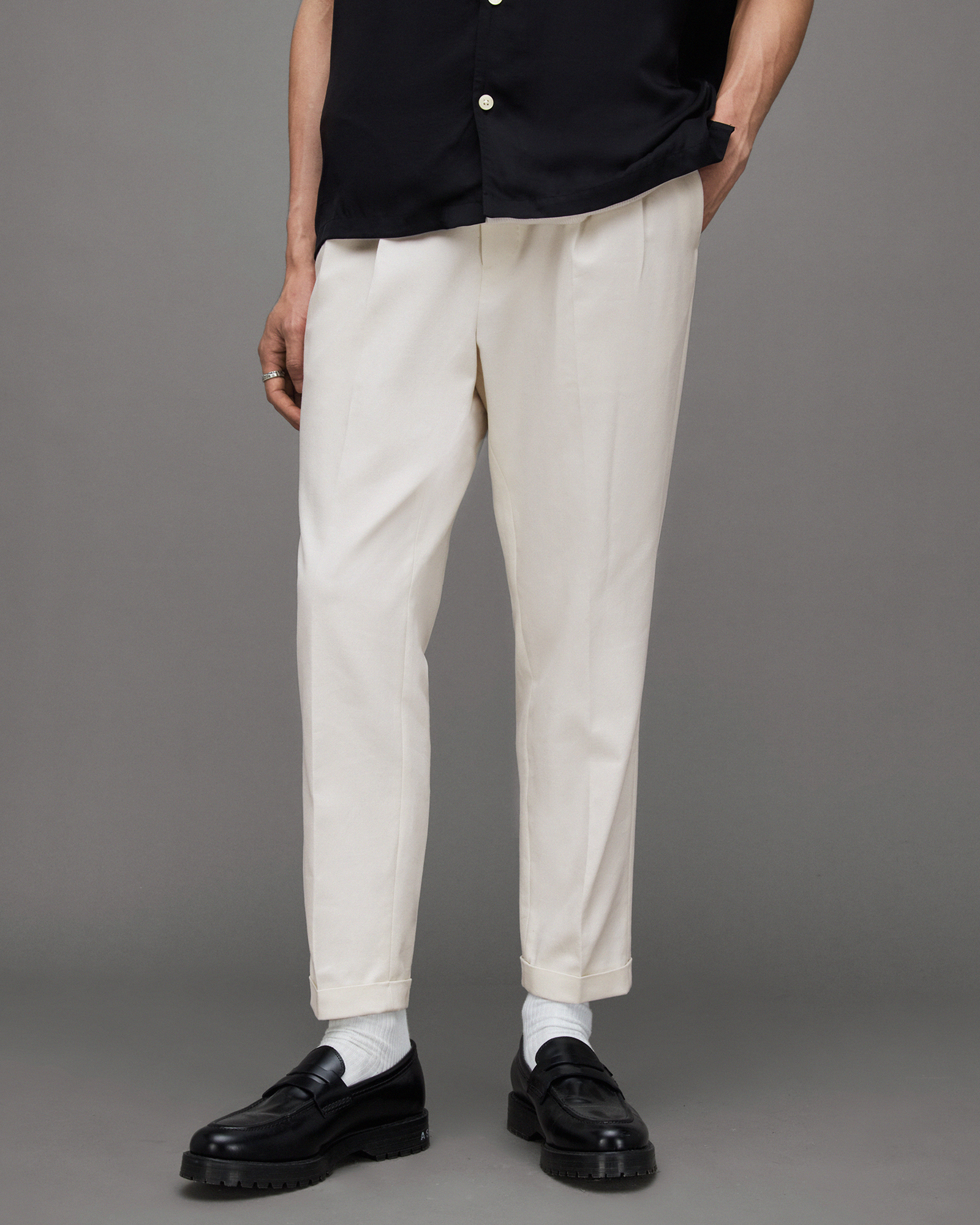 AllSaints Tallis Slim Fit Cropped Trousers,, WHEATGRASS TAUPE
