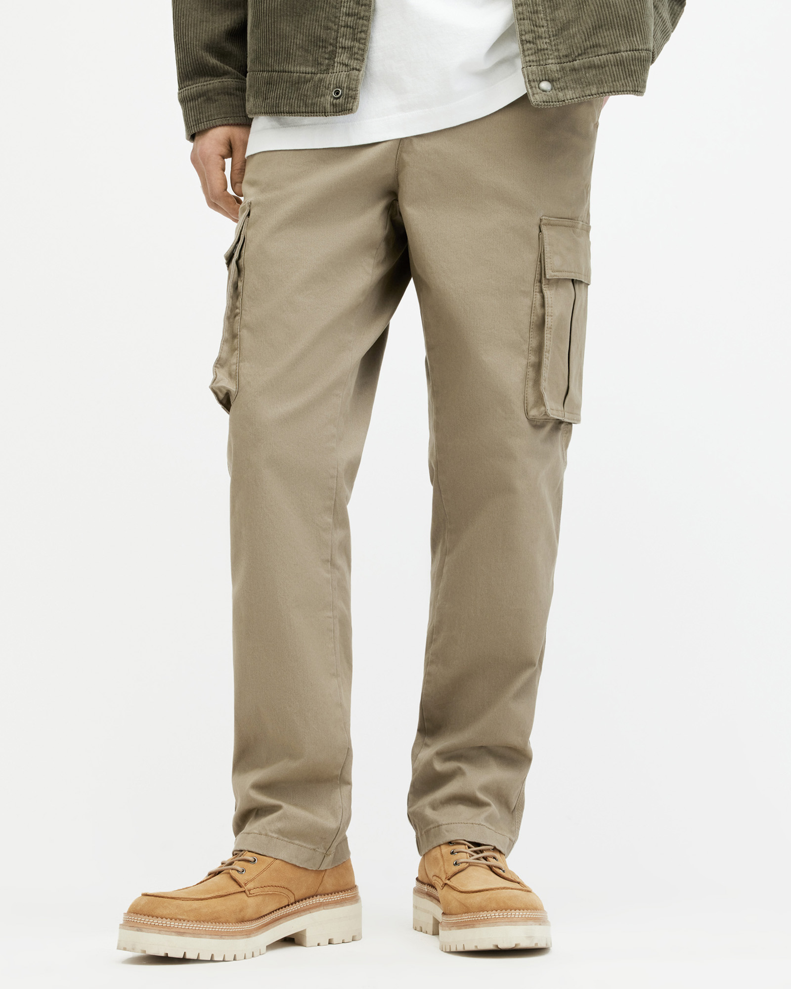 Allsaints Lewes Slim Fit Cargo Trousers In Faded Khaki Green