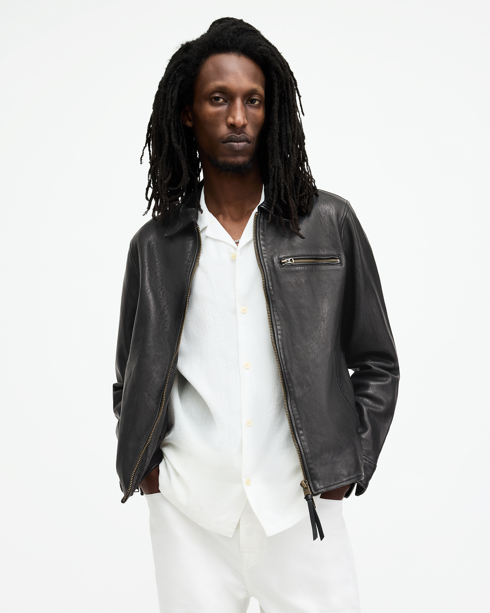 Shop Allsaints Miller Zip Up Leather Jacket In Black