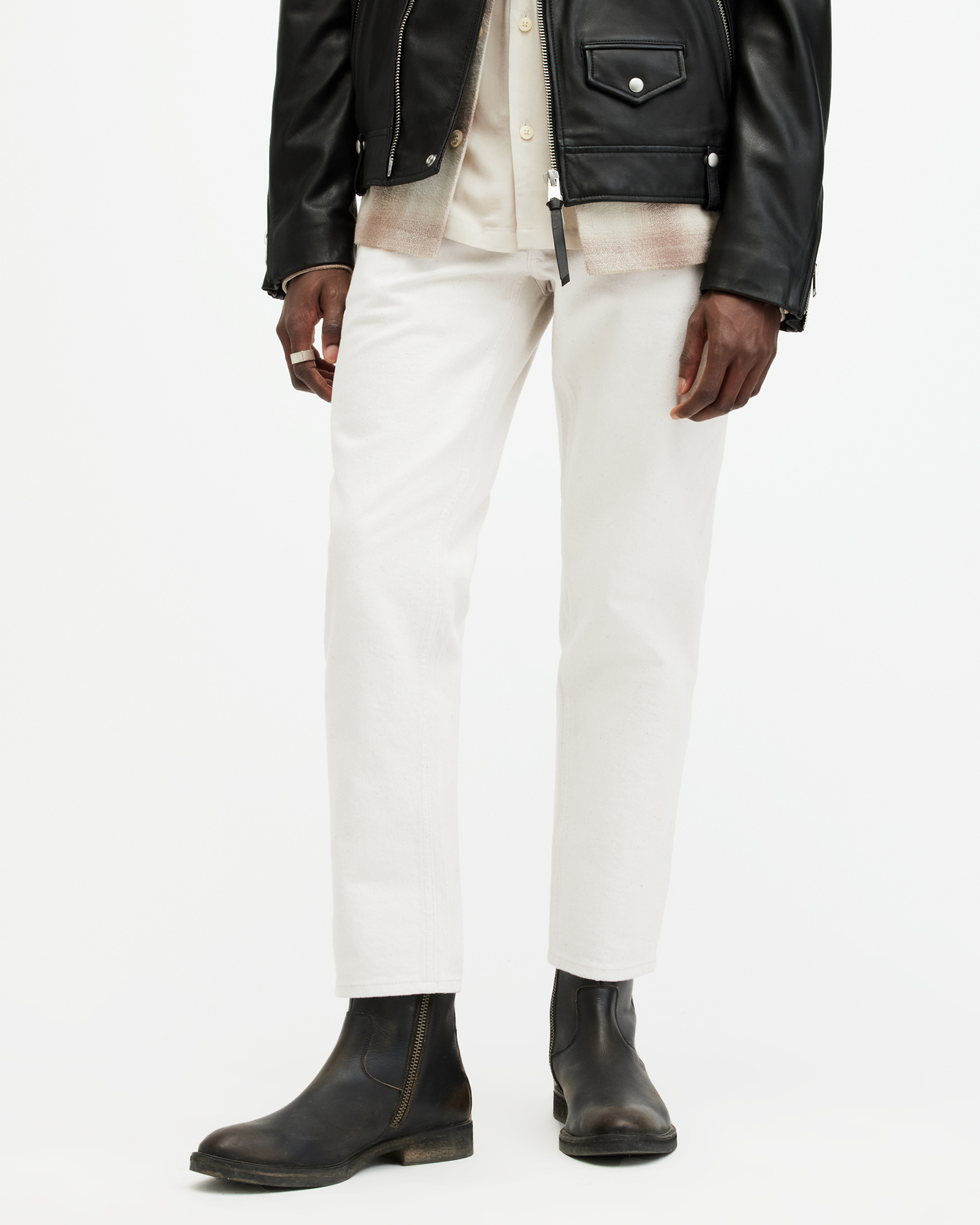 Allsaints Dean Slim Fit Cropped Denim Jeans In Oatmeal White