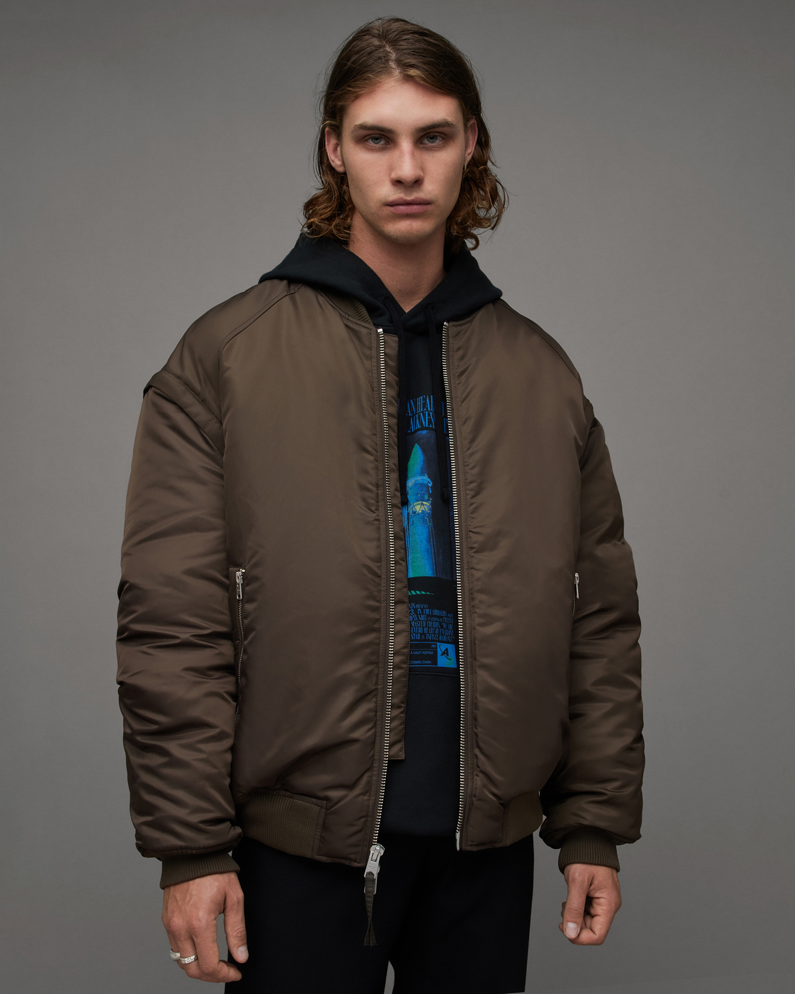 AllSaints Akio 2-In-1 Recycled Quilt Bomber Jacket