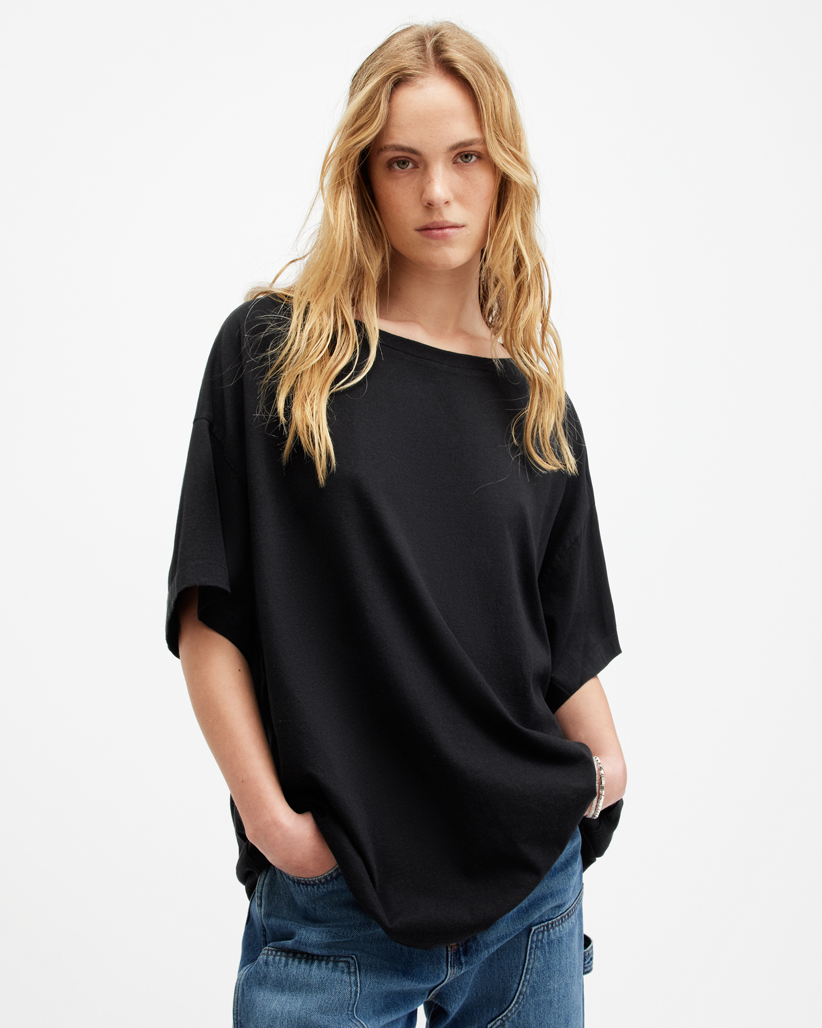 AllSaints Lydia Dropped Shoulder Oversized T-Shirt,, Black