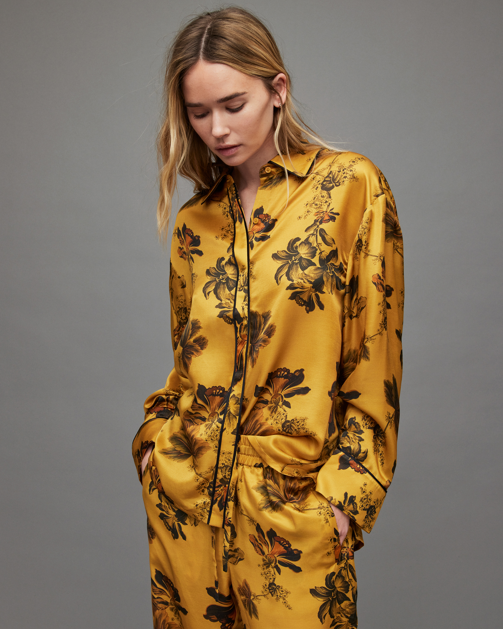 AllSaints Sofi Lilly Silk Blend Pyjama Shirt
