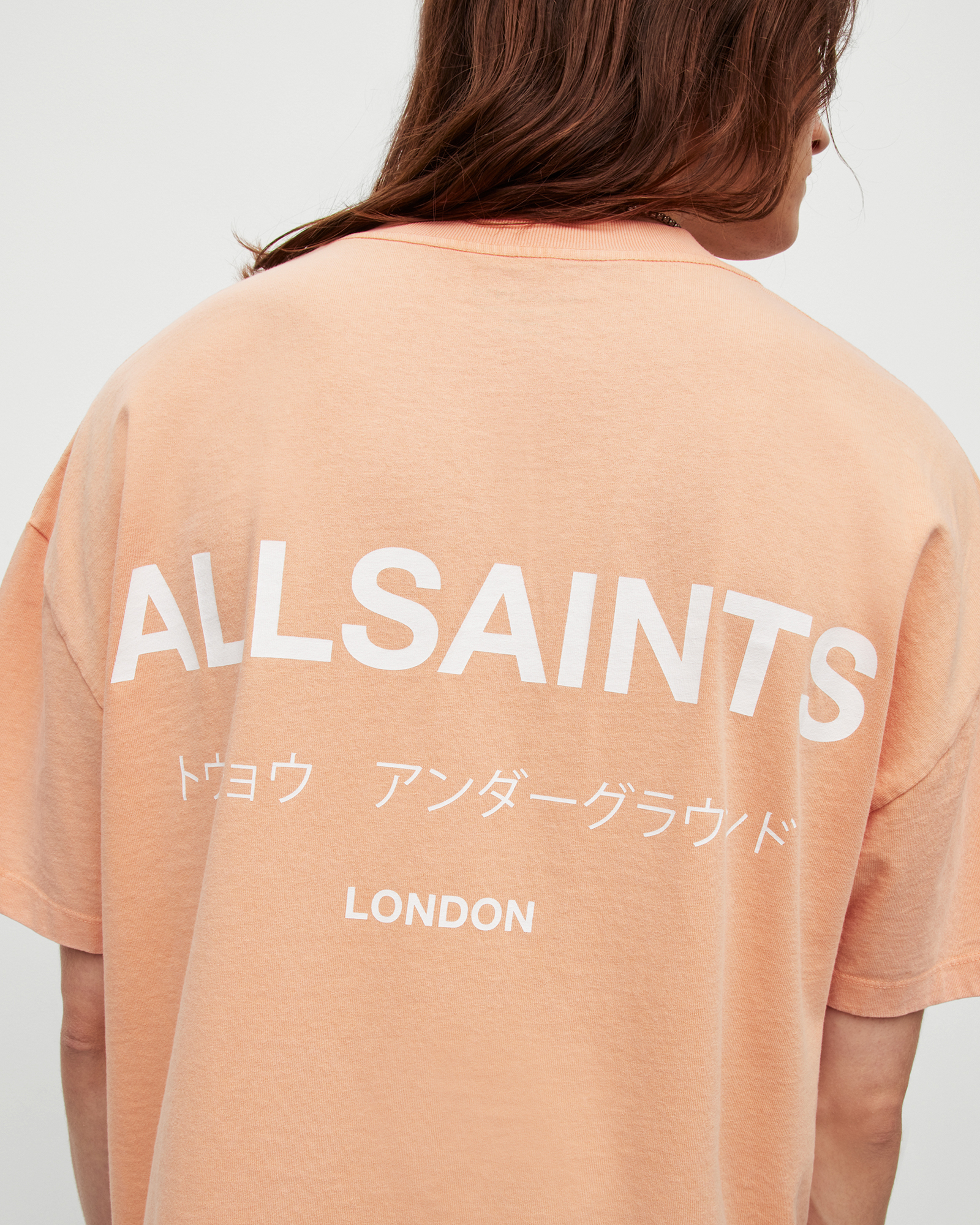 AllSaints Underground Oversized Crew T-Shirt,, ORANGE/CALA WHITE