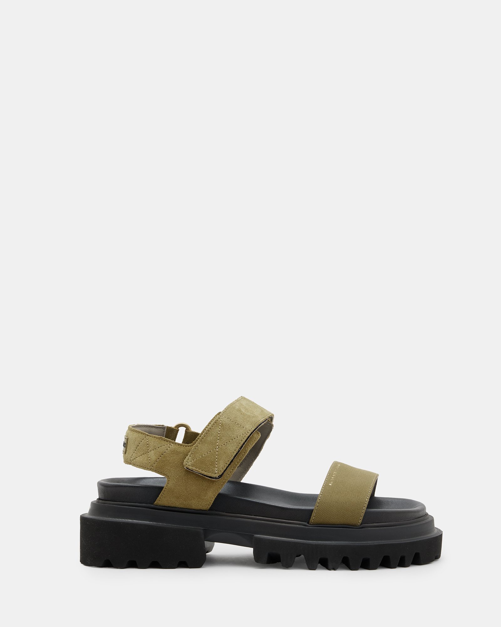 Allsaints Rory Chunky Suede Velcro Sandals In Khaki Green