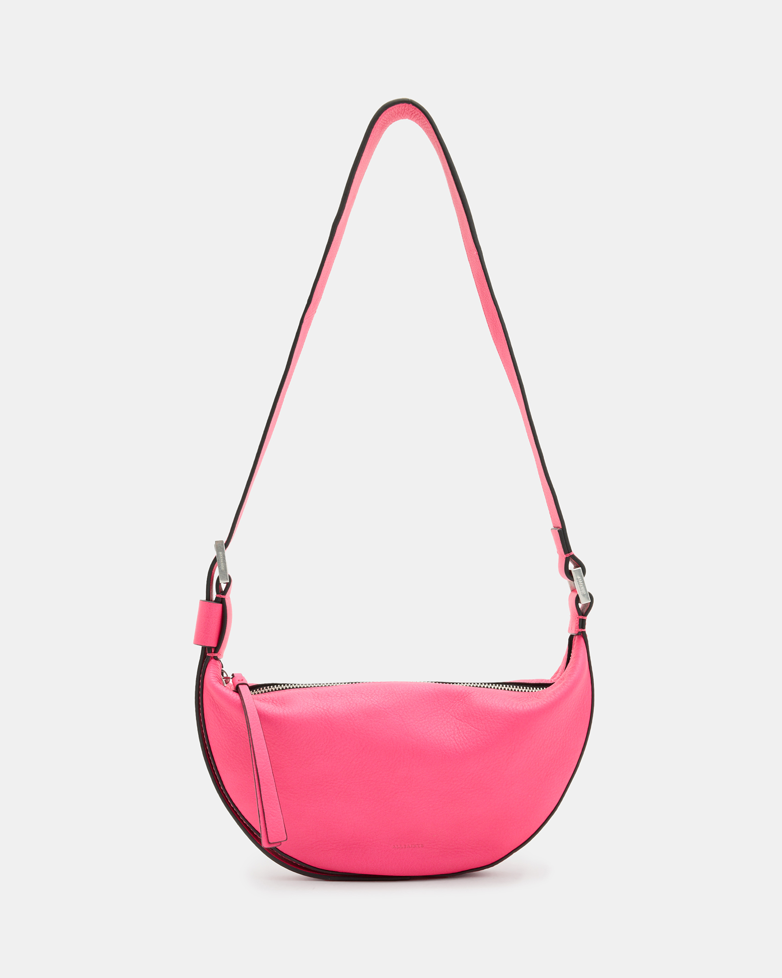 AllSaints Half Moon Leather Crossbody Bag,, Hot Pink