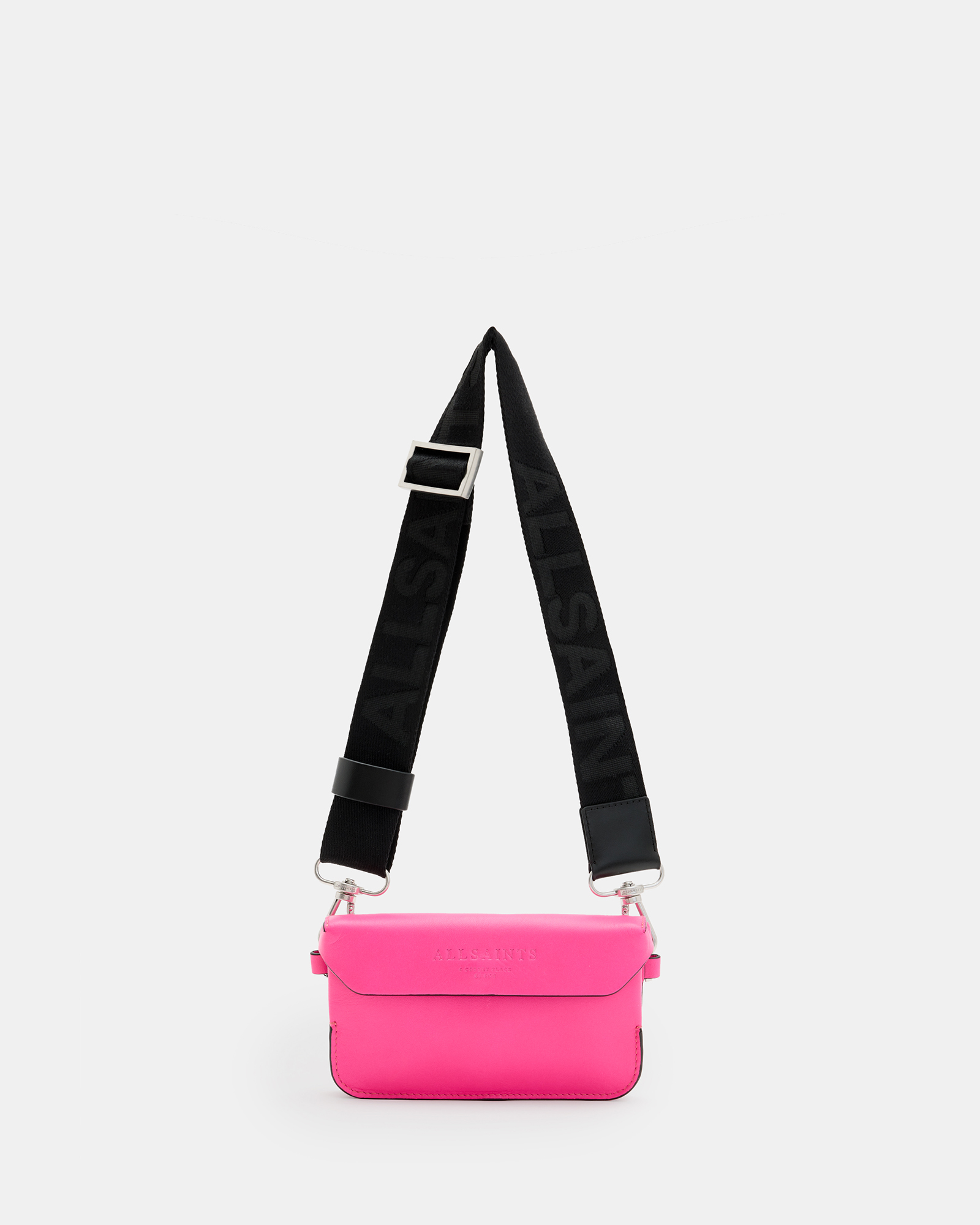 Allsaints Zoe Adjustable Leather Crossbody Bag In Hot Pink