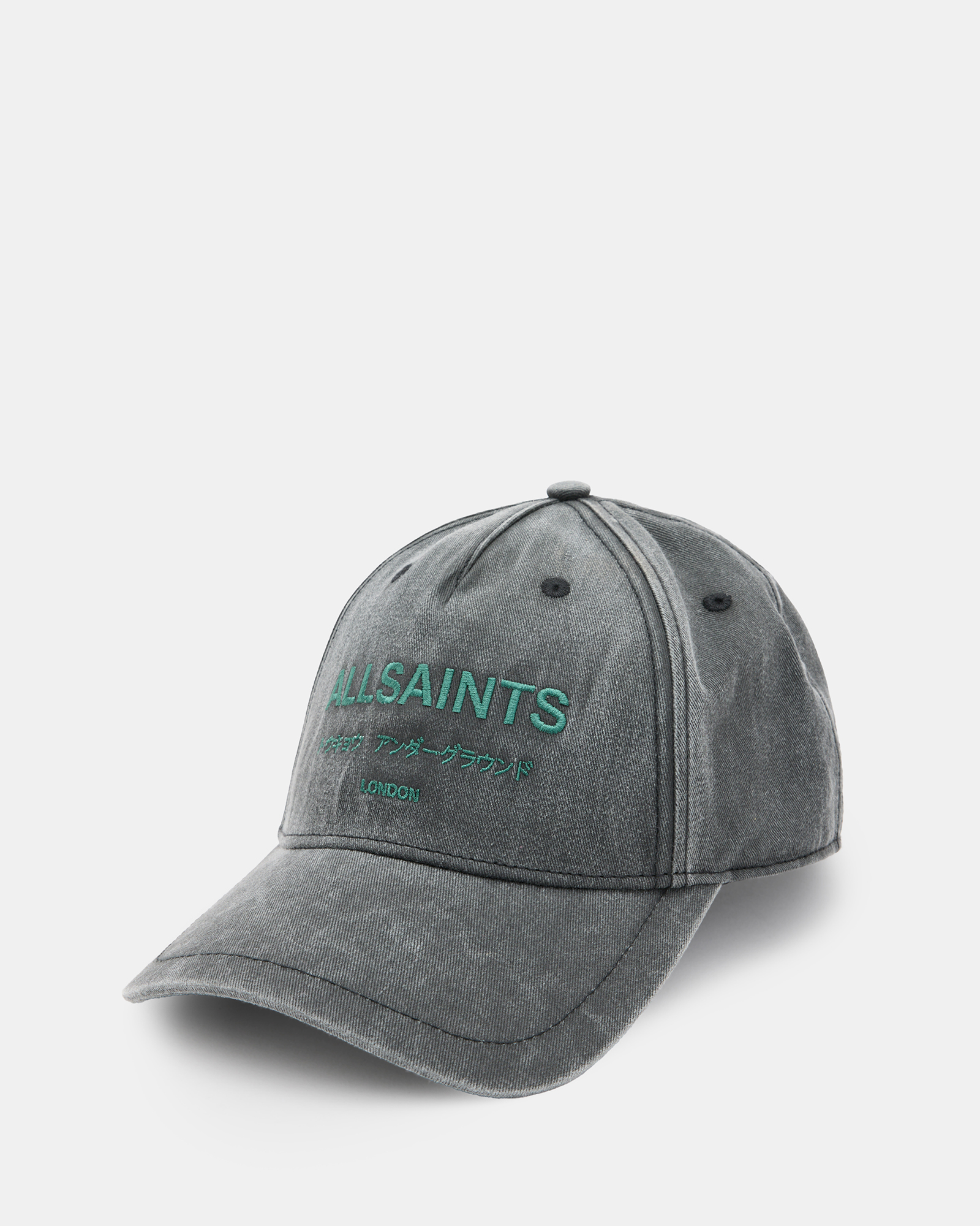 AllSaints Underground Logo Print Baseball Cap,, WASHED BLACK/GREEN