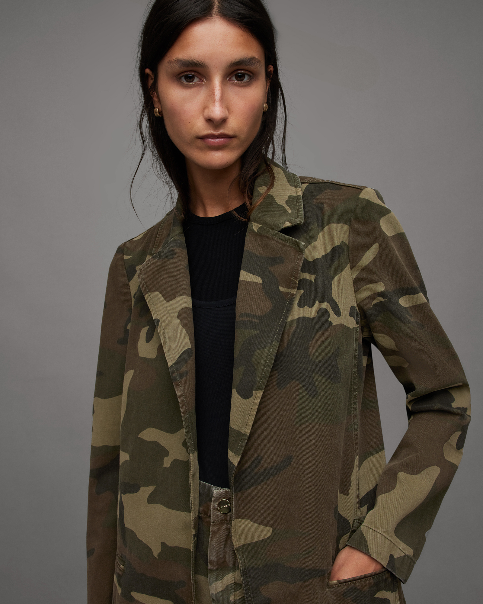 Aleida Camouflage Denim Blazer CAMO GREEN | ALLSAINTS