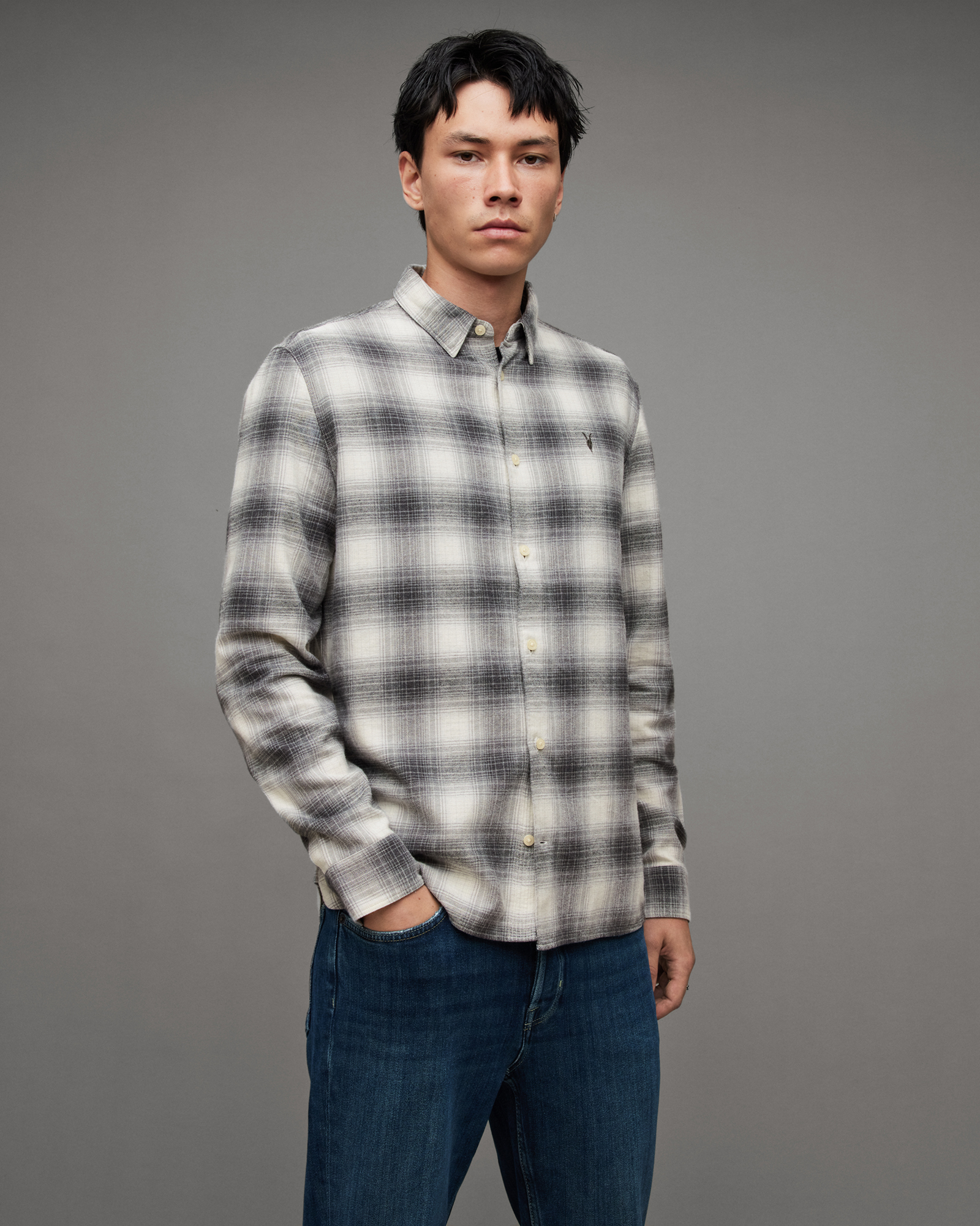 ALLSAINTS ALLSAINTS OMEGA RELAXED FIT CHECKED FLANNEL SHIRT