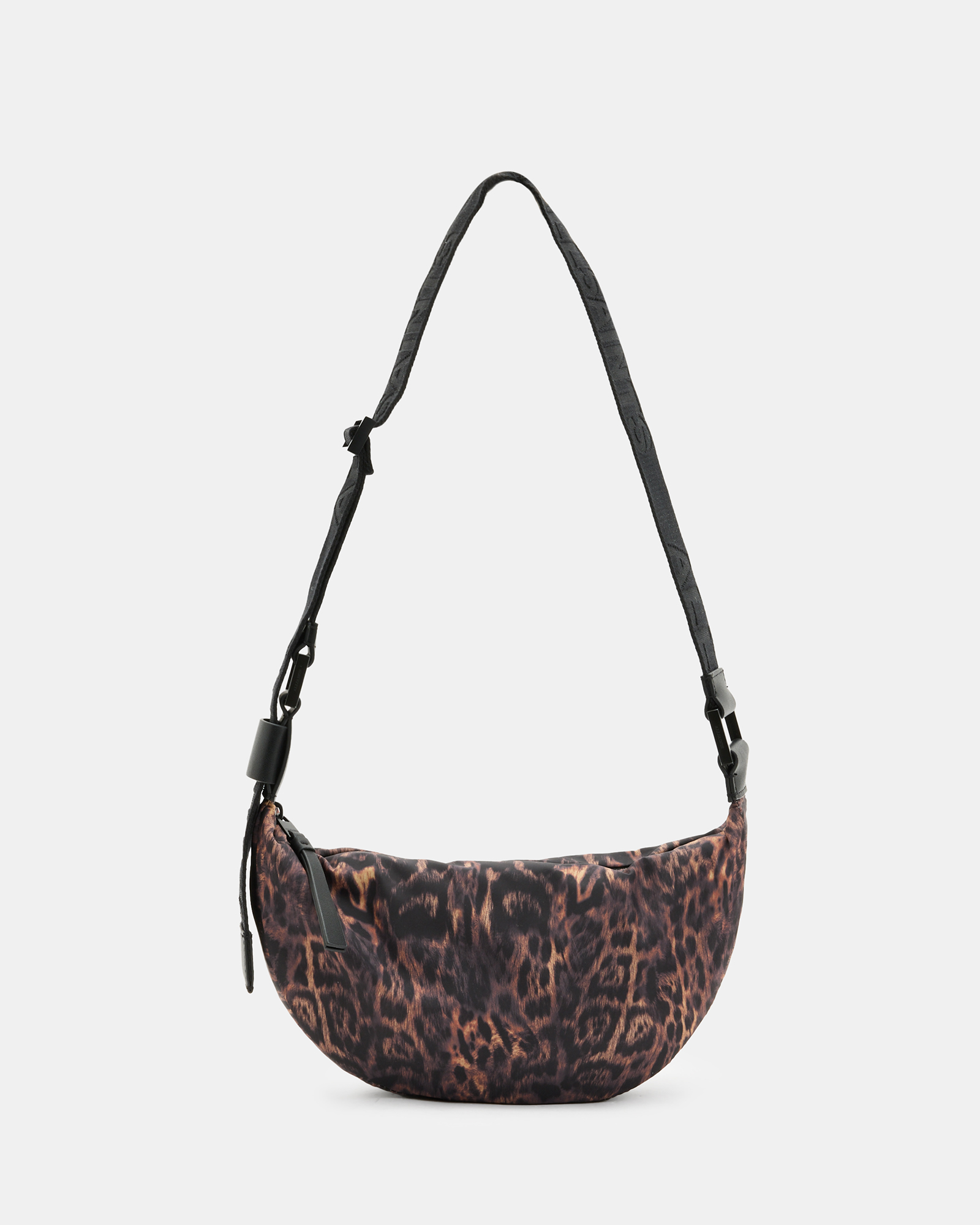AllSaints Half Moon Leopard Print Crossbody Bag
