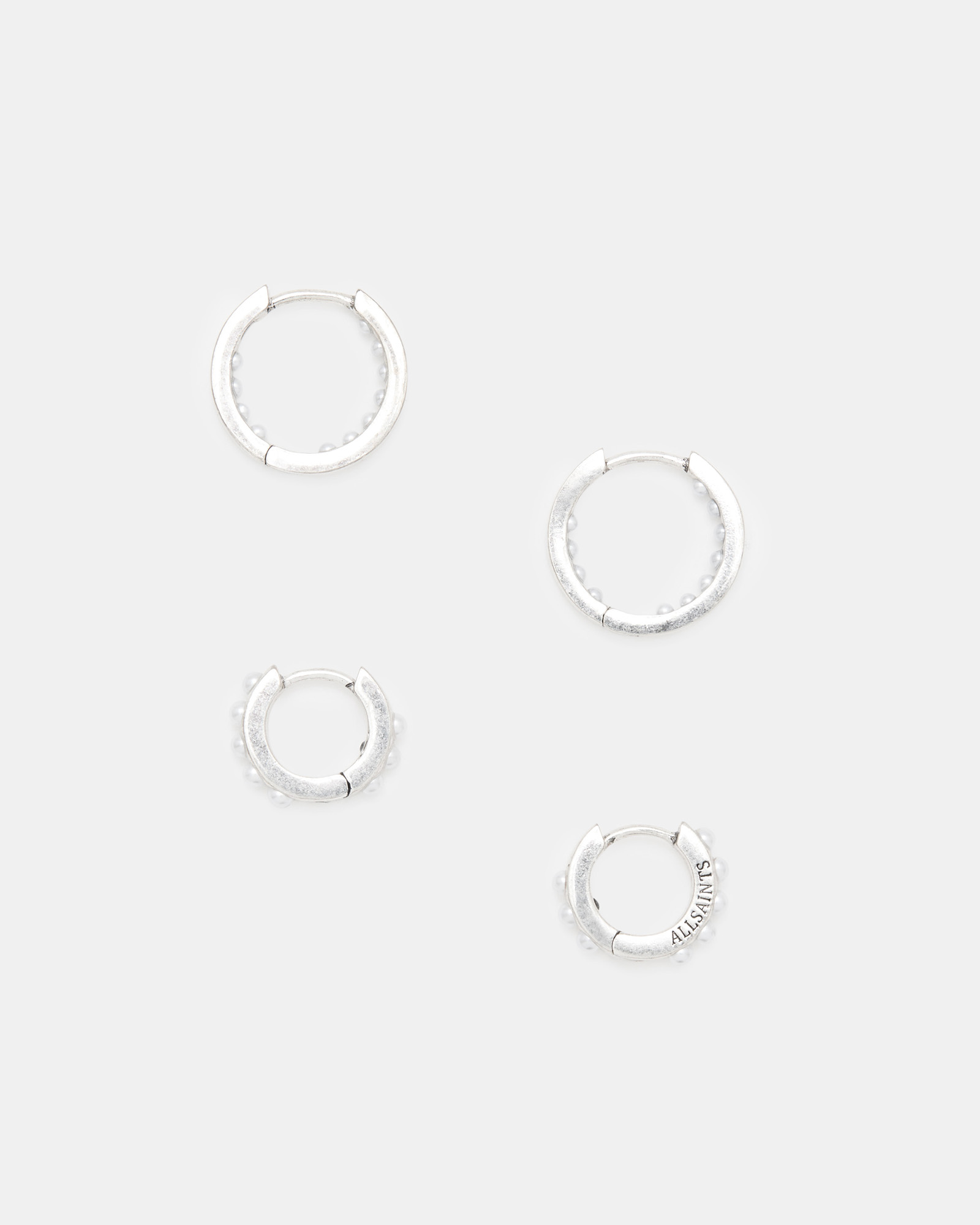 AllSaints Pearl Beaded Hoop Earring Set,, WARM SILVER/WHITE