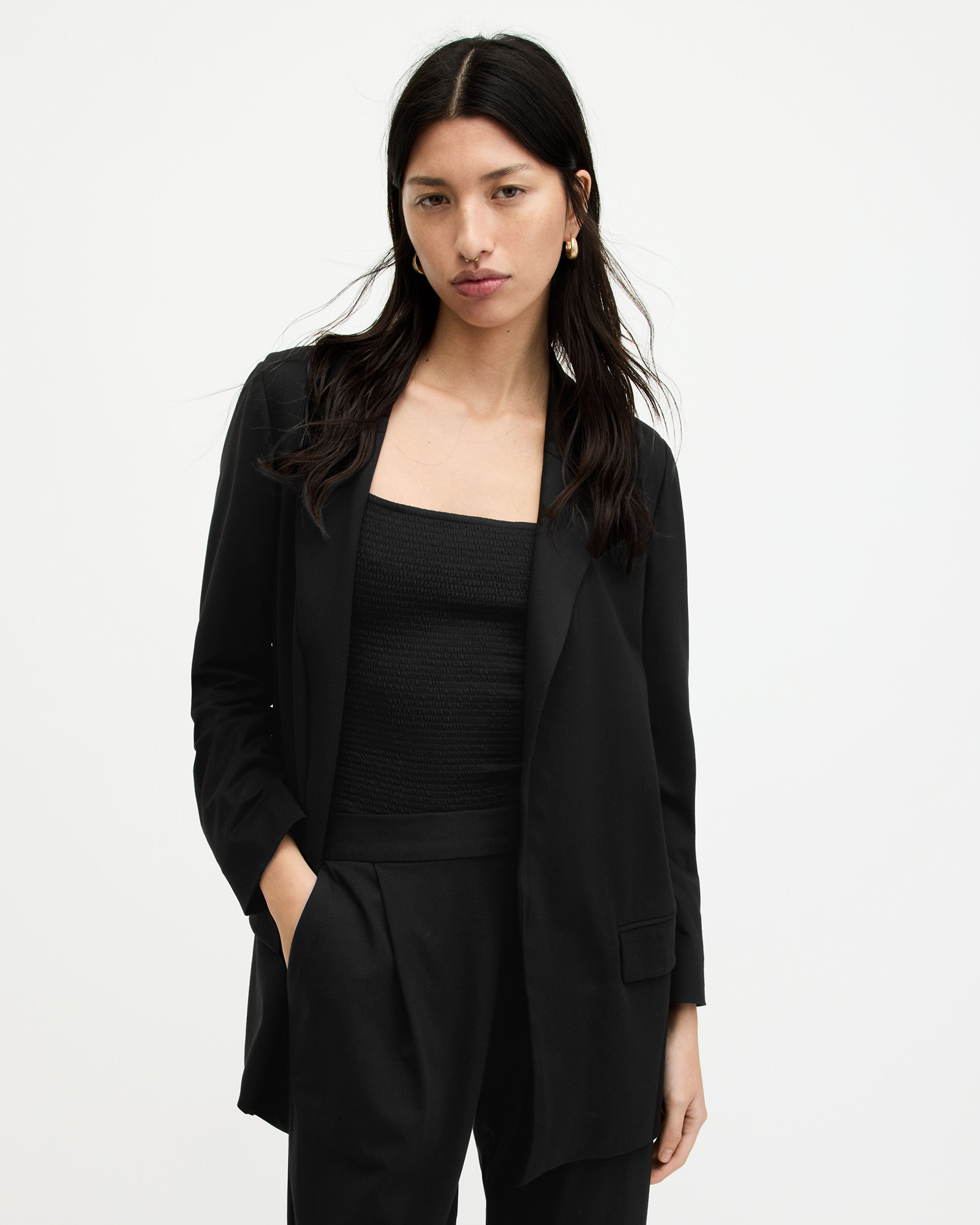 AllSaints Women's Modal Aleida Jersey Blazer, Black, Size: 10