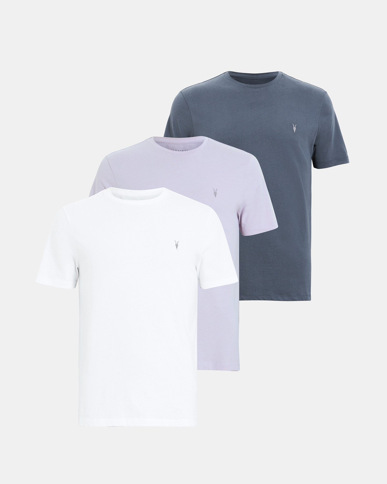 AllSaints Brace Brushed Cotton T-Shirts 3 Pack,, BLU/SUGLILAC/WHITE