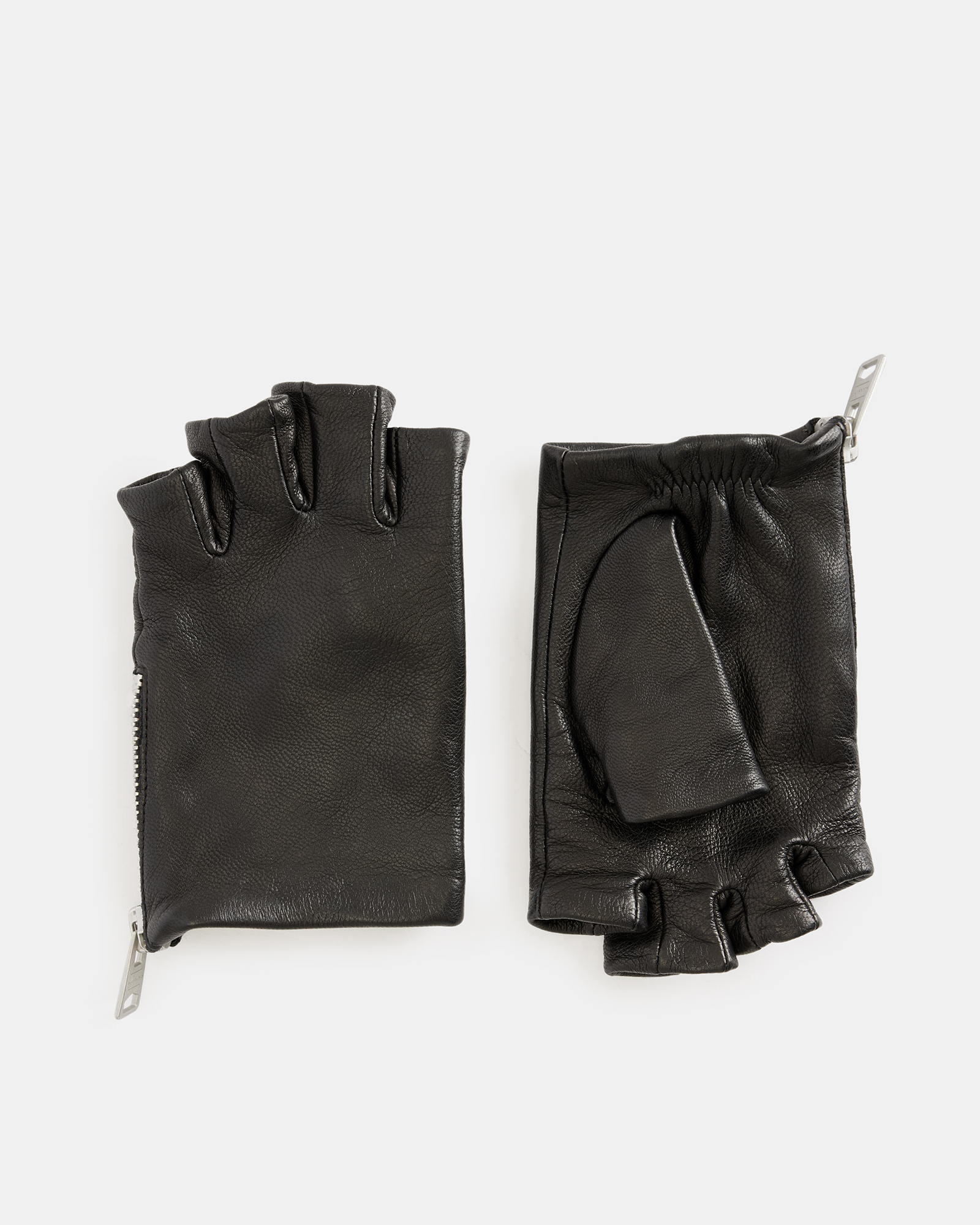 AllSaints Charly Leather Fingerless Gloves,, BLACK/DULL NICKEL