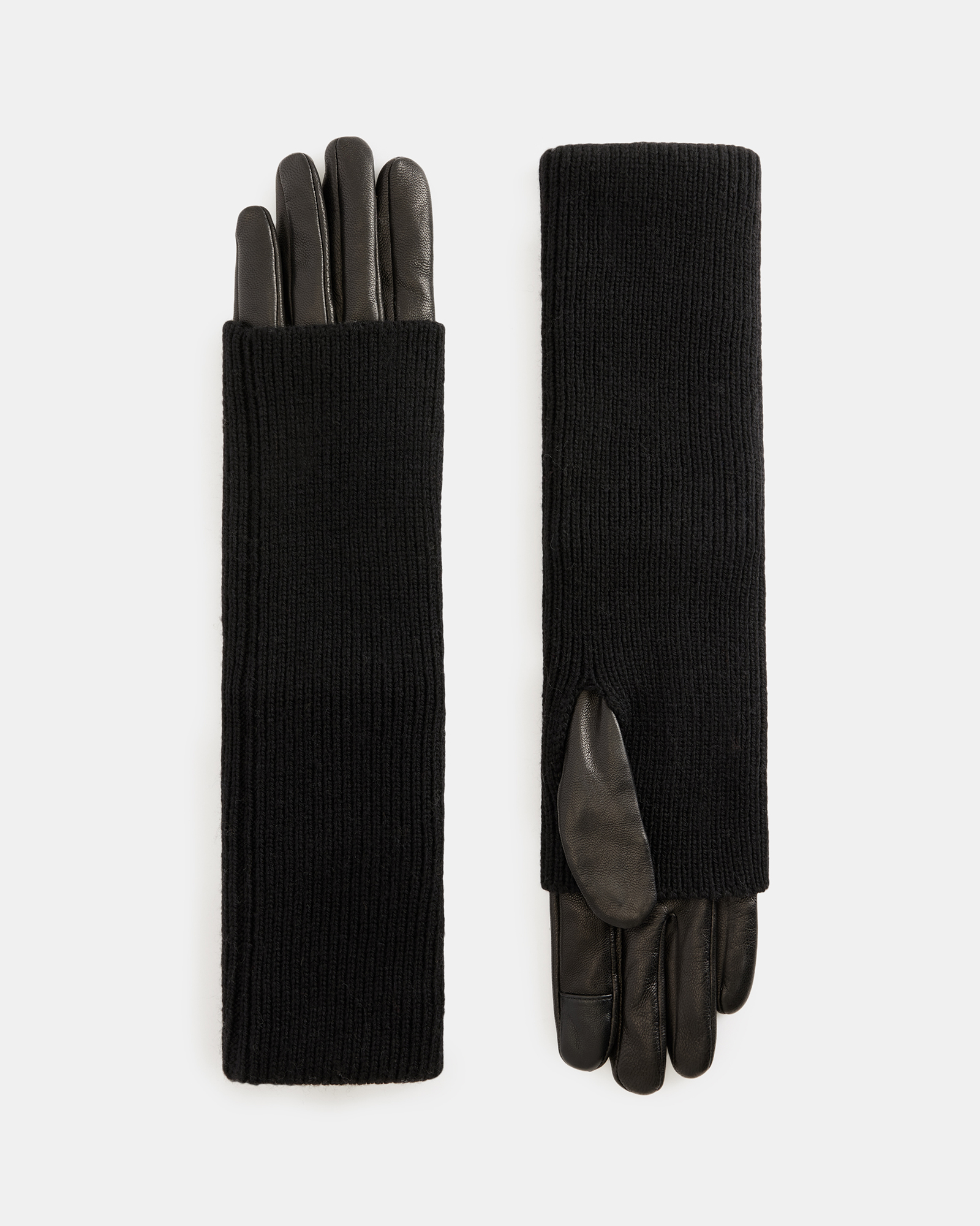 Zoya Knitted Cuff Leather Gloves Black | ALLSAINTS
