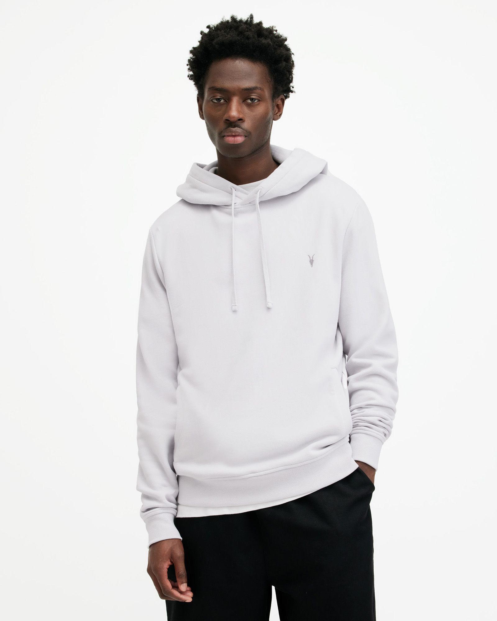 Shop Allsaints Raven Pullover Ramskull Hoodie, In Milky Grey