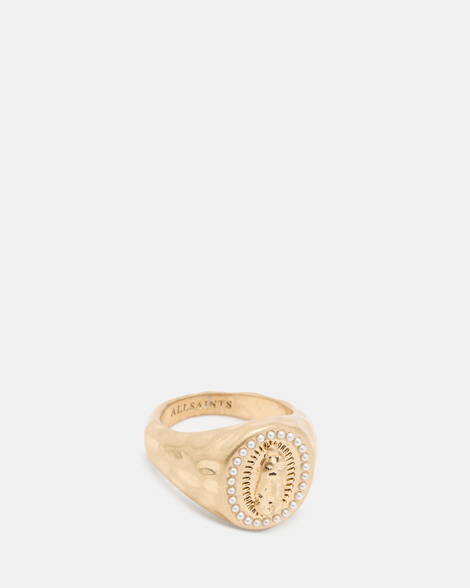 AllSaints Saint Pearl Beaded Ring,, WARM BRASS/WHITE