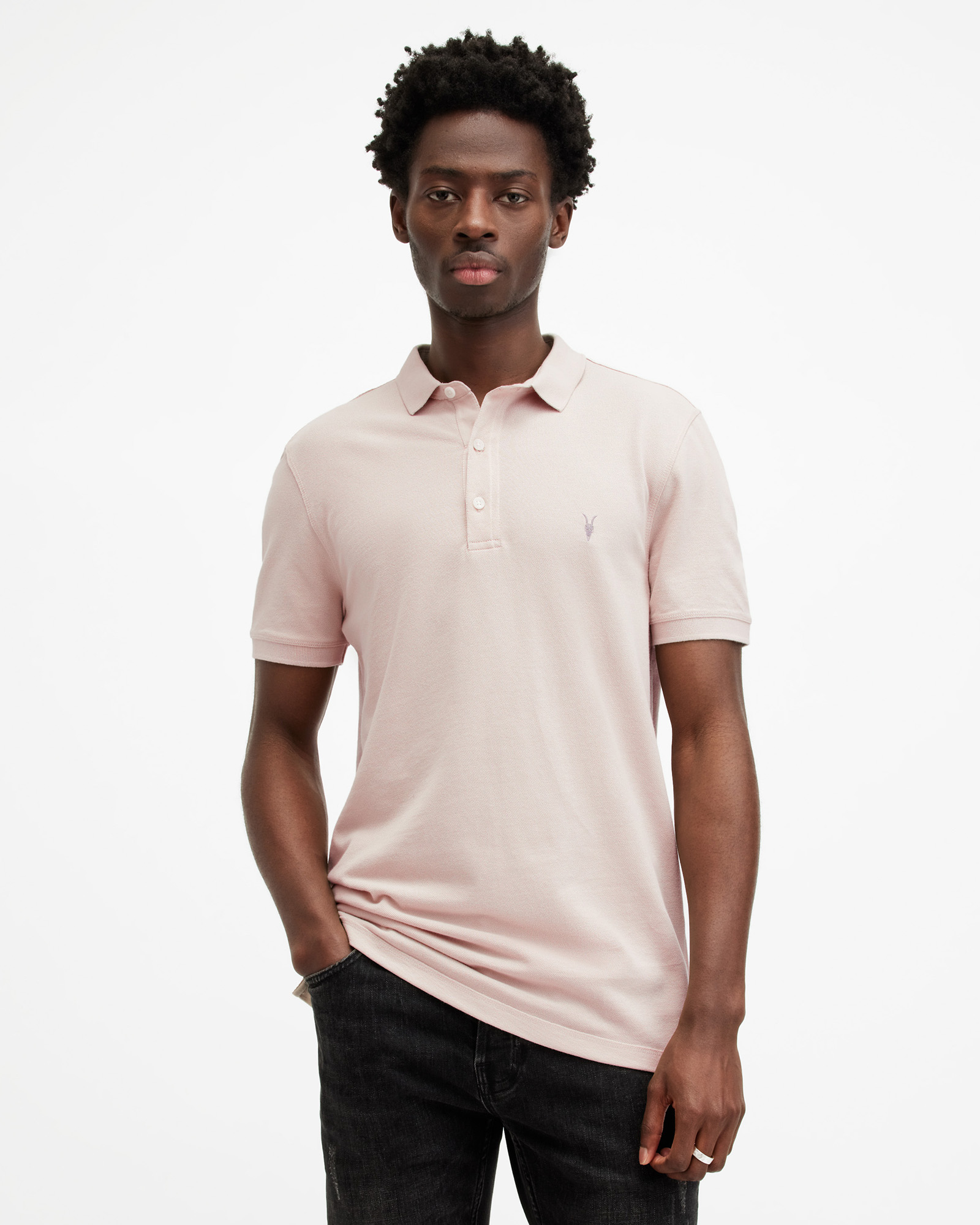 Shop Allsaints Reform Short Sleeve Polo Shirt In Dust Taupe