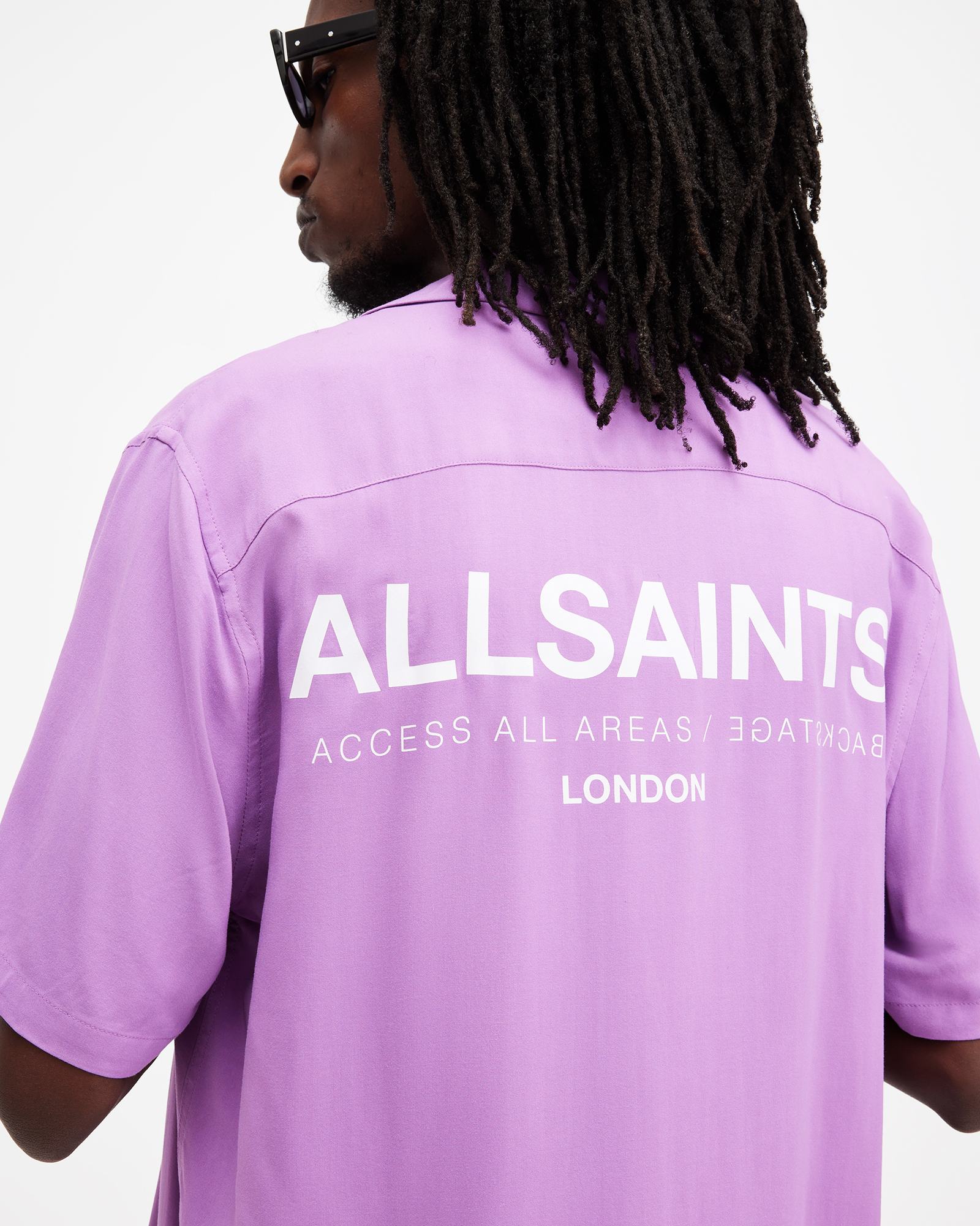 Shop Allsaints Access Short Sleeve Relaxed Fit Shirt, In Vivid Purple