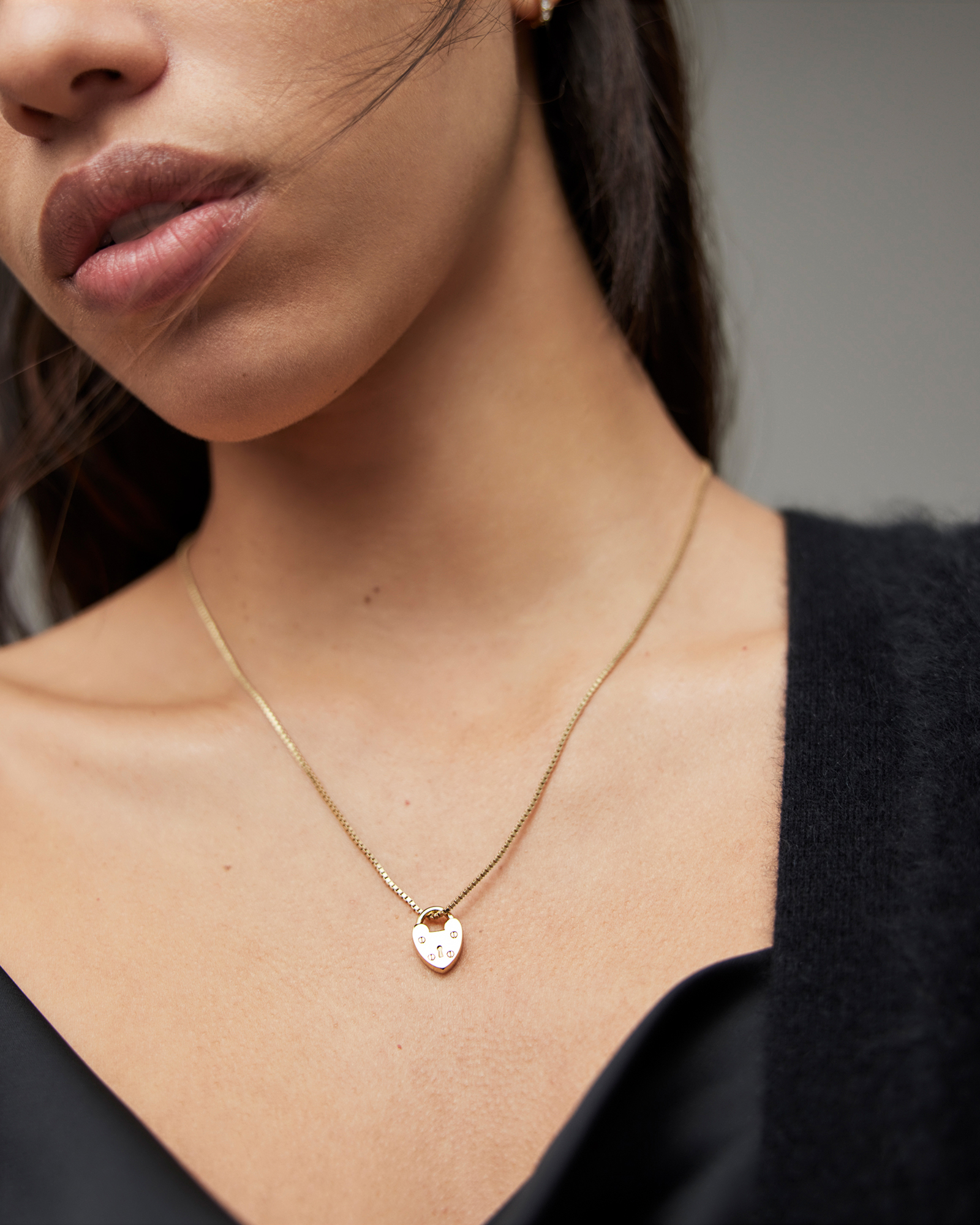 AllSaints Heartlock Pendant Gold Vermeil Necklace