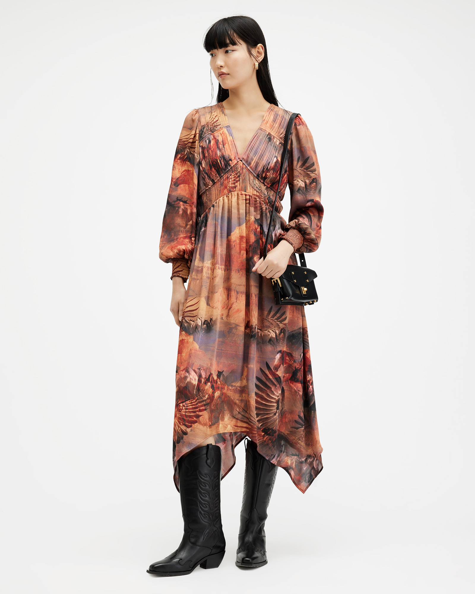 AllSaints Estelle Colca Asymmetric Maxi Dress,, CANYON PURPLE, Size: UK