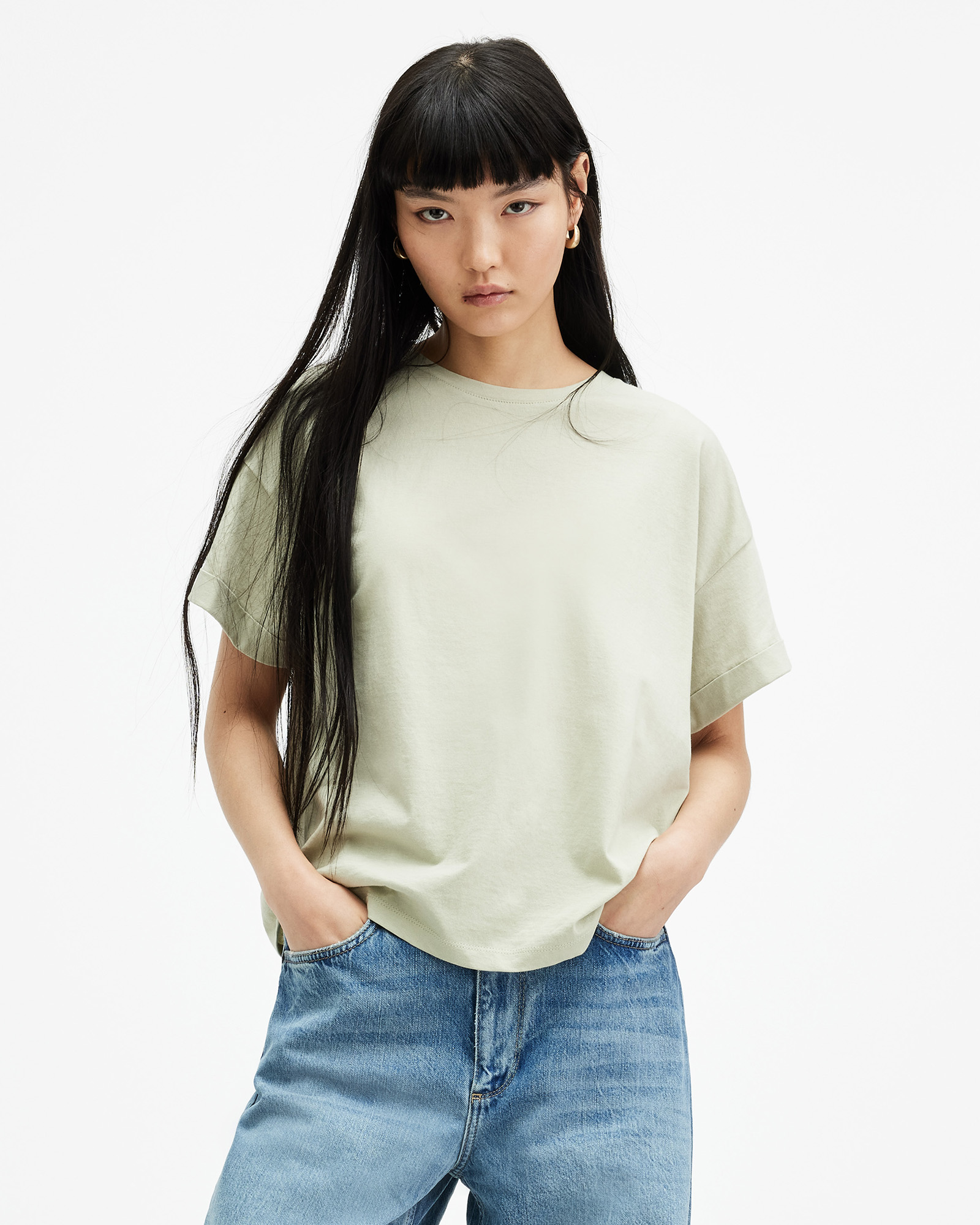 Shop Allsaints Briar Relaxed Fit Crew Neck T-shirt In Muted Green