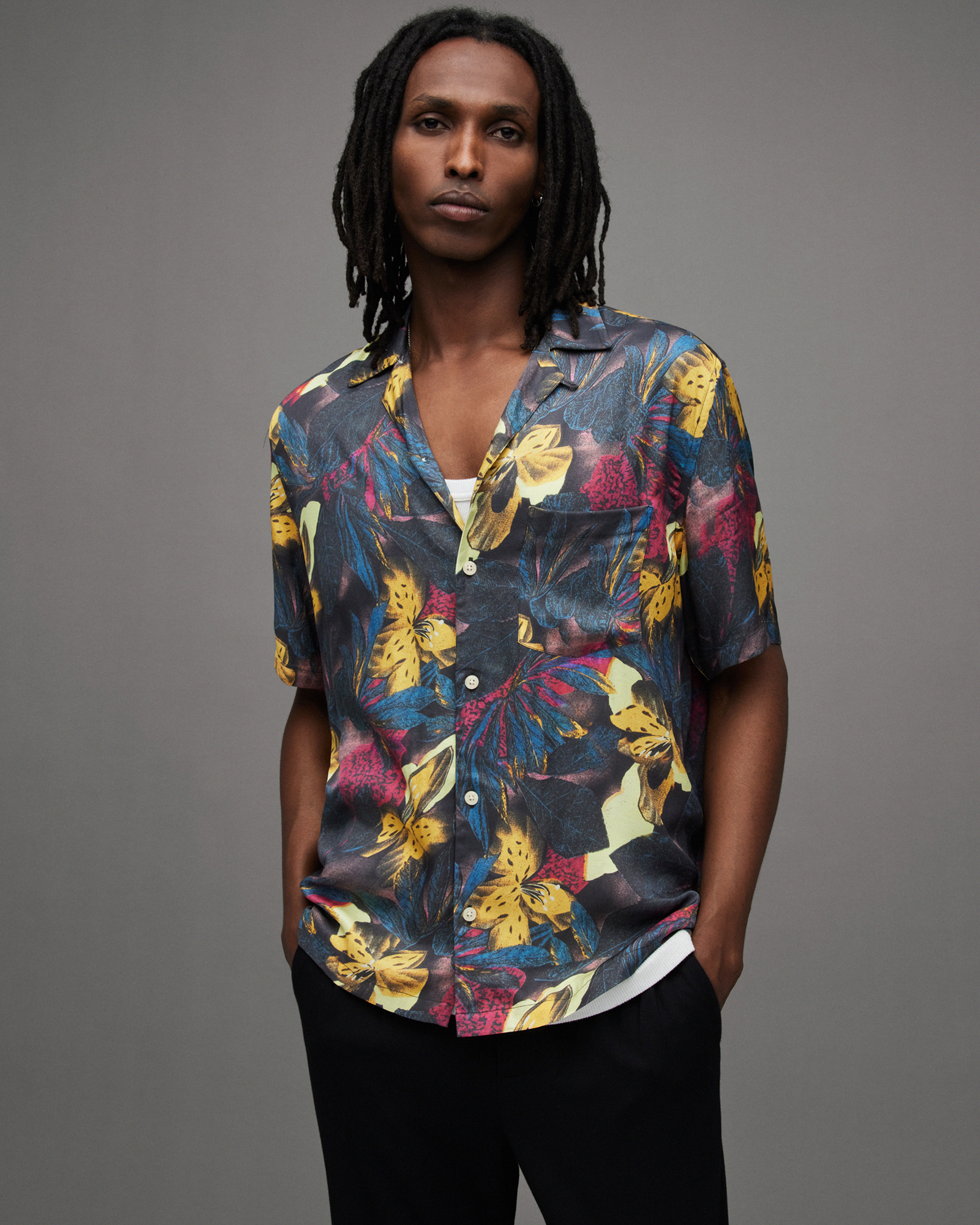 AllSaints Goldberg Tropical Print Short Sleeve Shirt