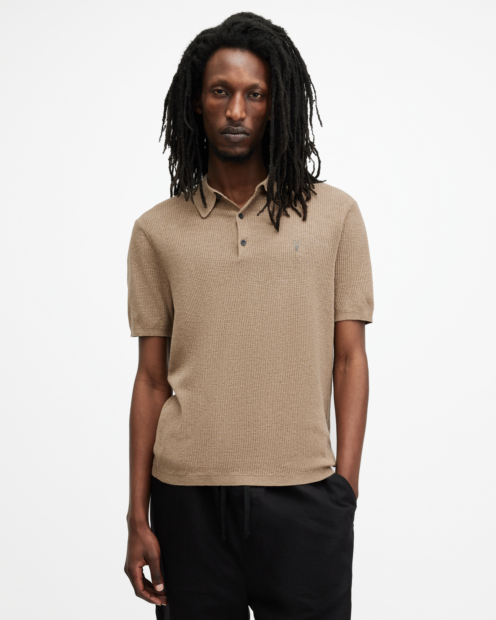 AllSaints Aubrey Ramskull Short Sleeve Polo Shirt,, Fawn Brown