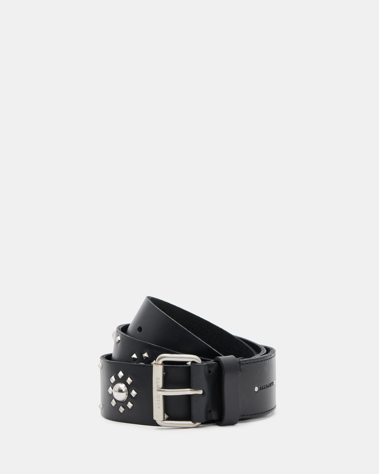 AllSaints Rayen Studded Leather Belt,, BLACK/ANTQ NICKEL