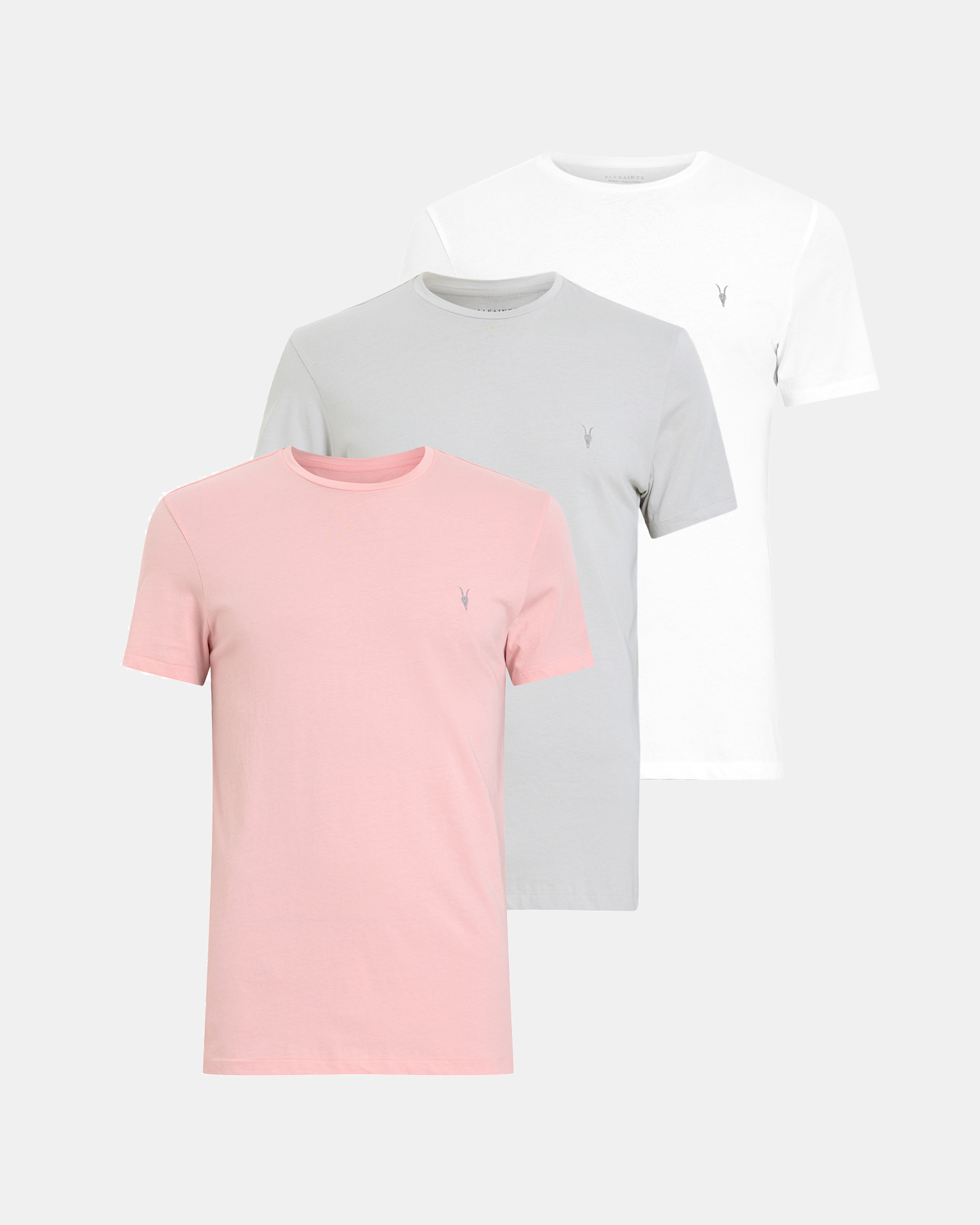 AllSaints Tonic Crew Ramskull T-Shirts 3 Pack,, WHITE/PINK/GREY
