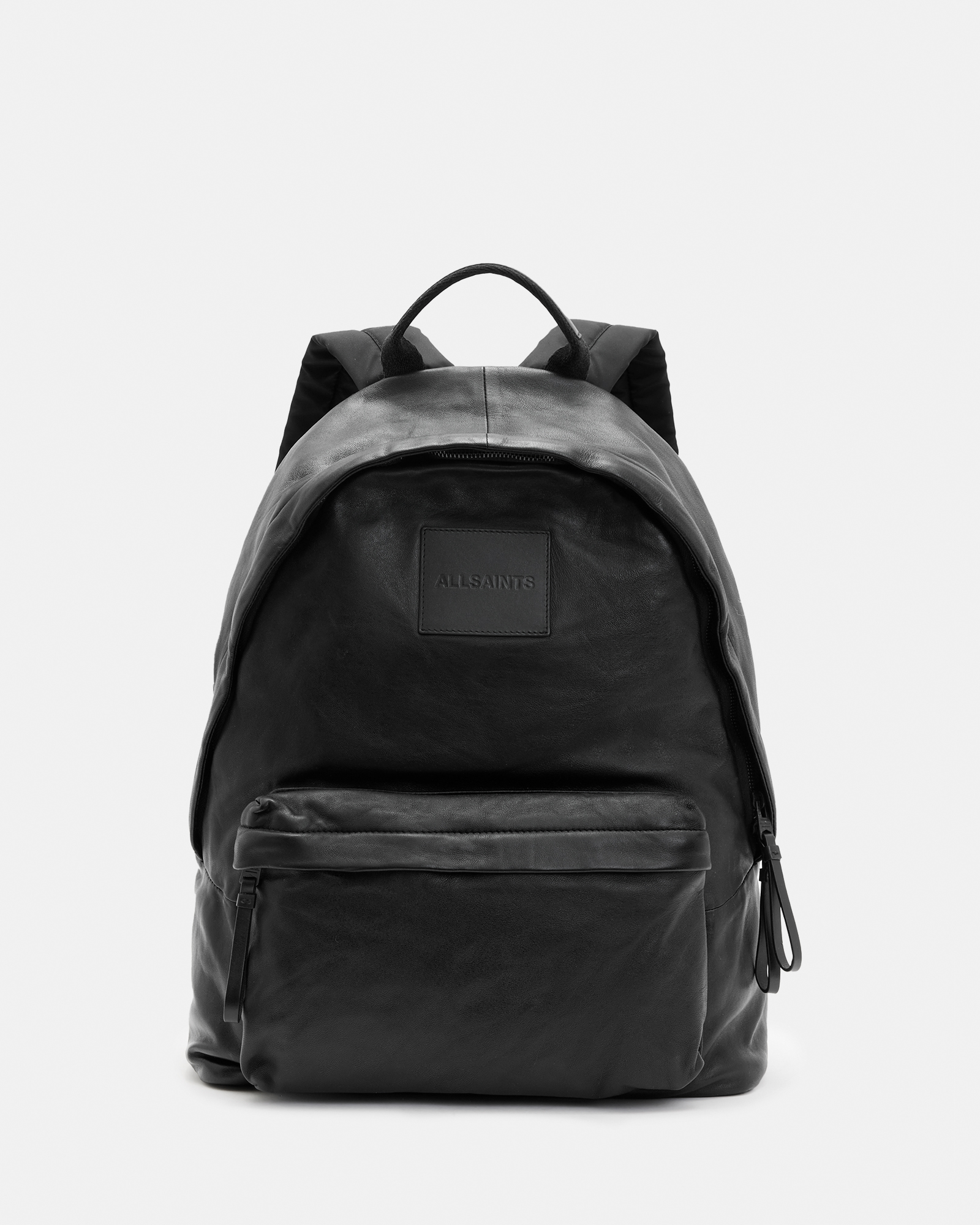 AllSaints Carabiner Embossed Logo Leather Backpack,, Black