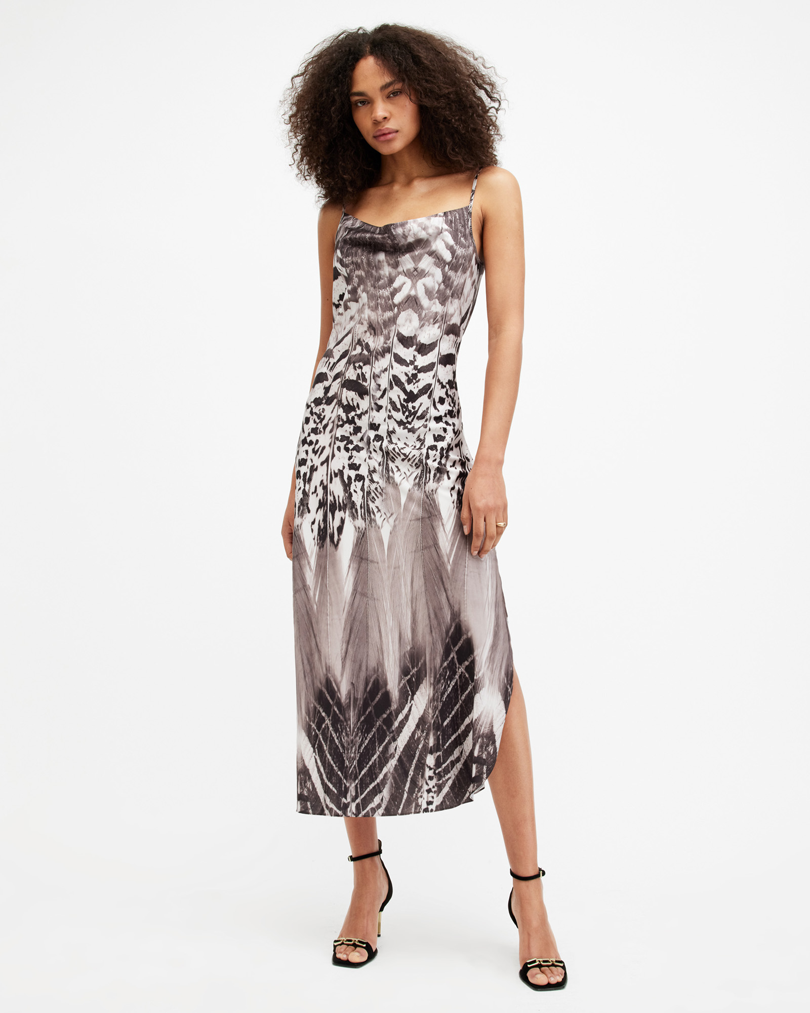AllSaints Hadley Sierra Print Midi Slip Dress,, White