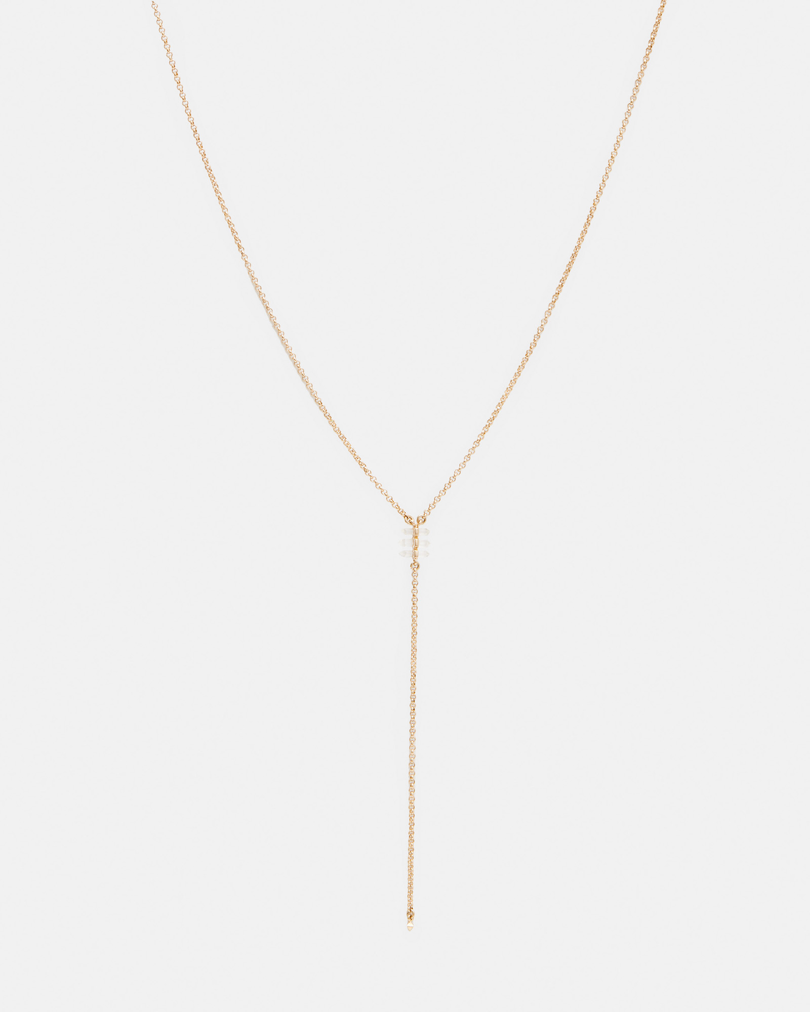 AllSaints Eryka Y-Shaped Pendant Necklace,, WARM BRASS/CRYSTAL