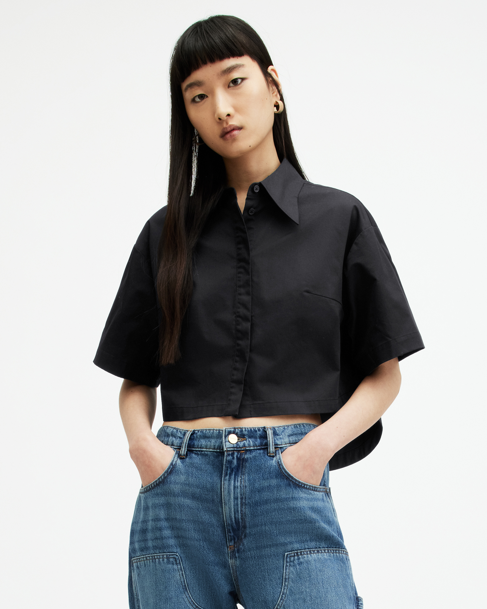 AllSaints Joanna Relaxed Fit Cropped Shirt
