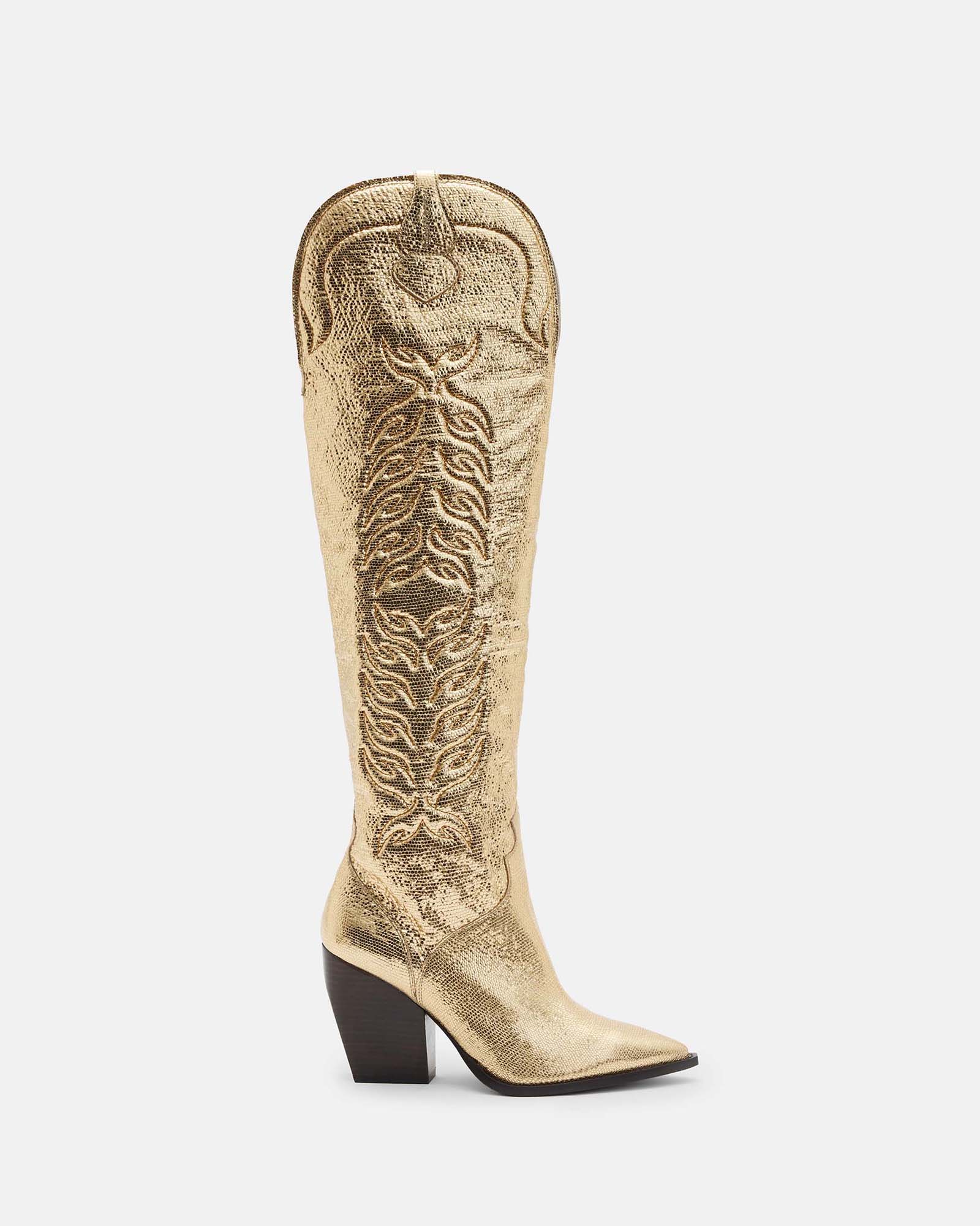 AllSaints Roxanne Knee High Metallic Leather Boots,, METALLIC GOLD